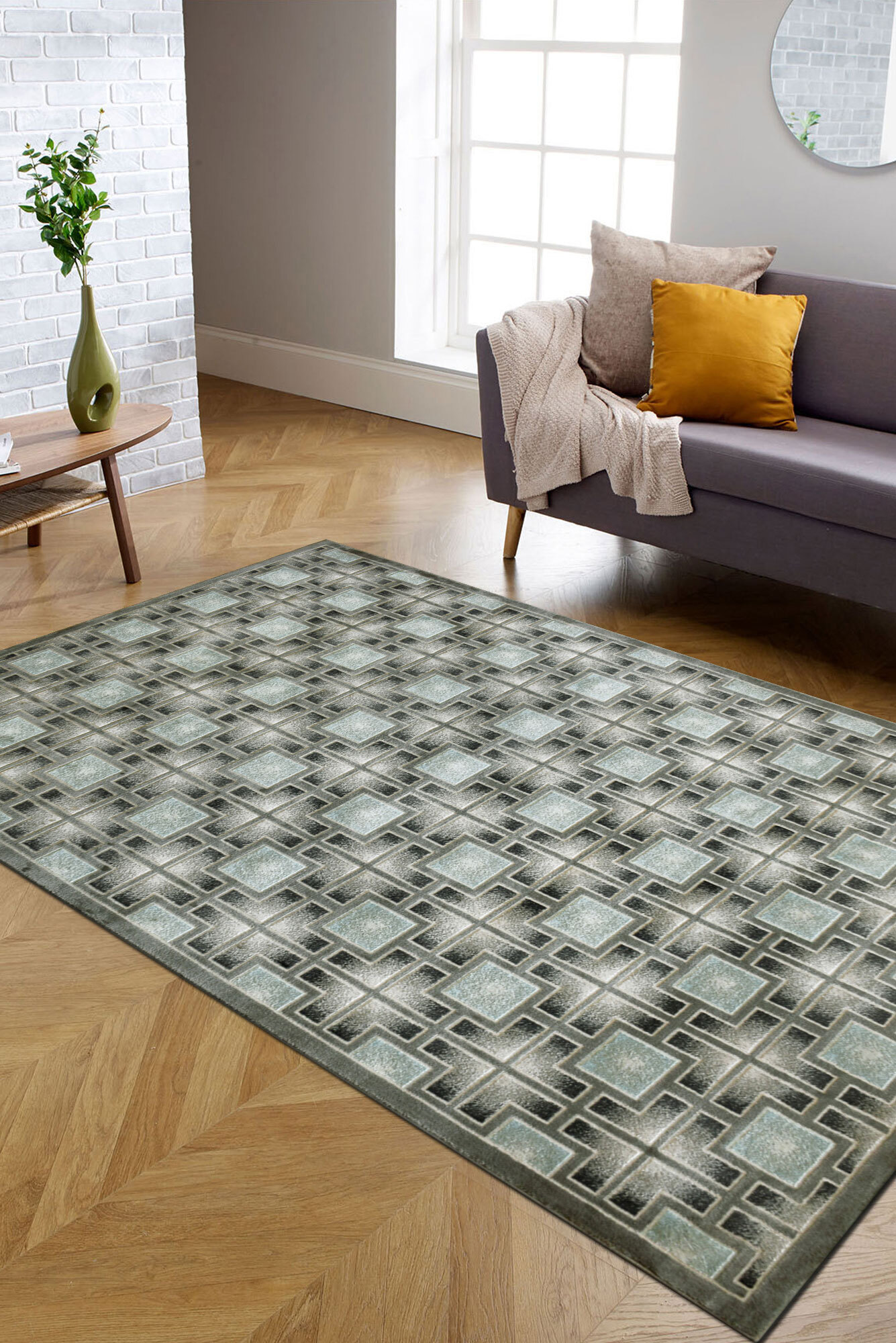Large View Brigitte Square Pattern Rug(Size 170 x 120cm)