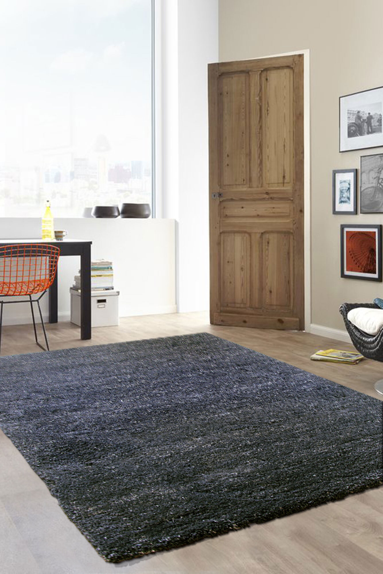 Large View Boston Plain Black Modern Rug(Size 230 x 160cm)