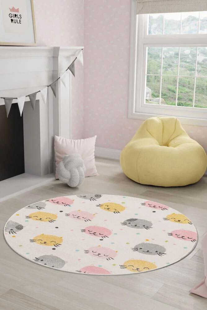 Candy Cat Face Round Rug(Size 133 x 133cm) ROUND