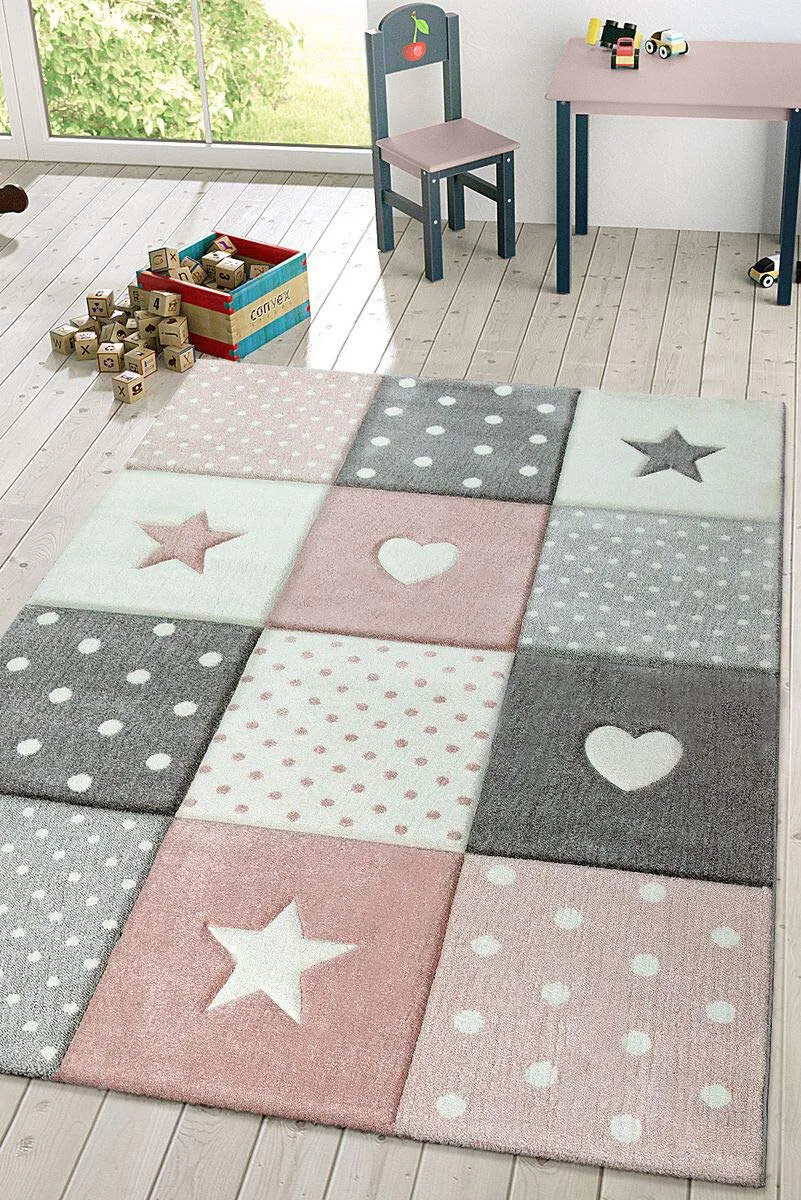 Charlie Hearts & Stars Kids Rug(Size 170 x 125cm)