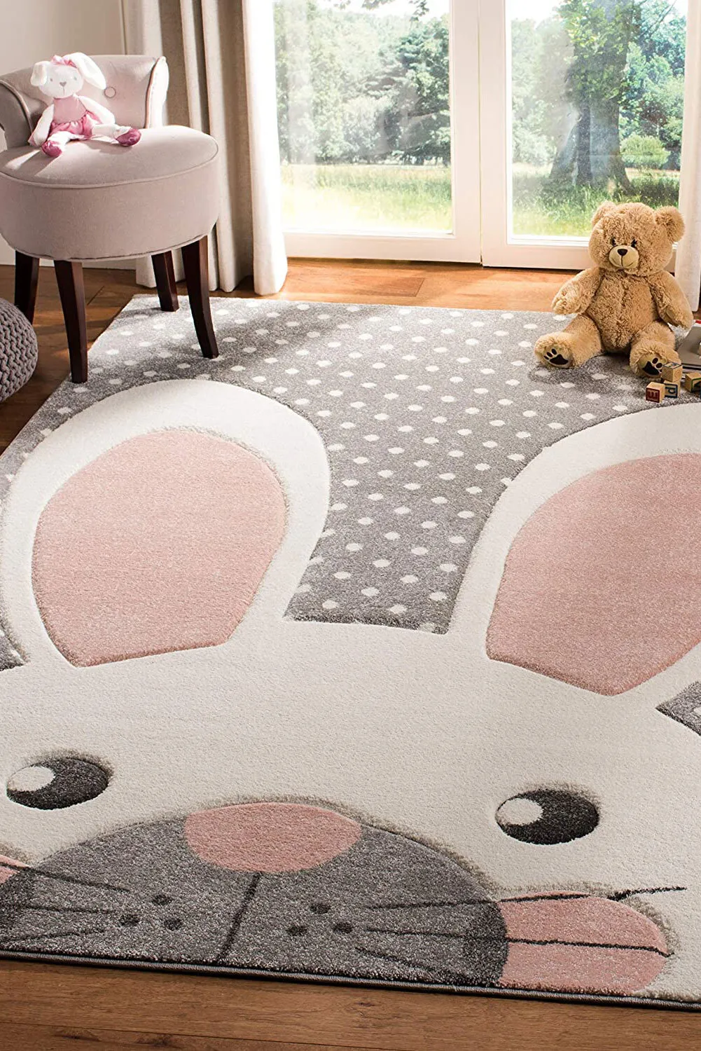 Large View Charlie Rabbit Head Grey Kids Rug(Size 170 x 125cm)