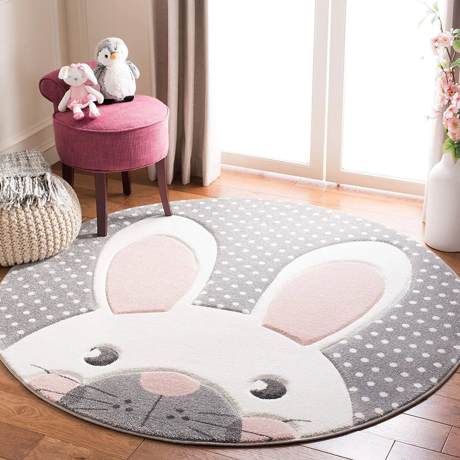 Large View Charlie Rabbit Head Grey Kids Rug