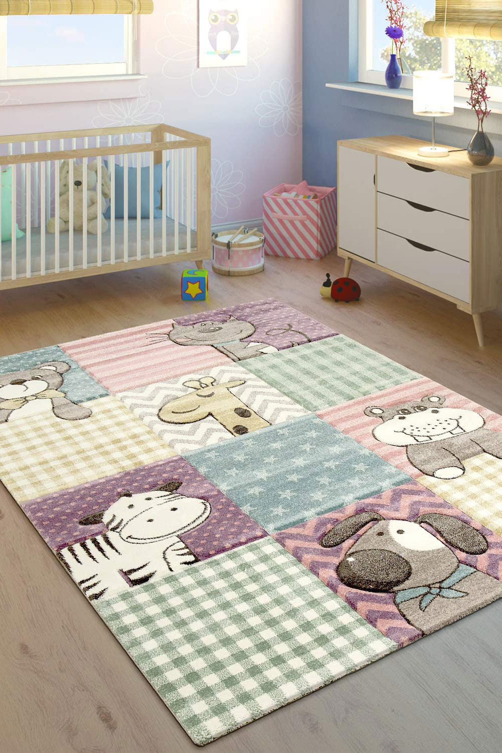Large View Charlie Cute Animal Nursery Rug(Size 170 x 125cm)