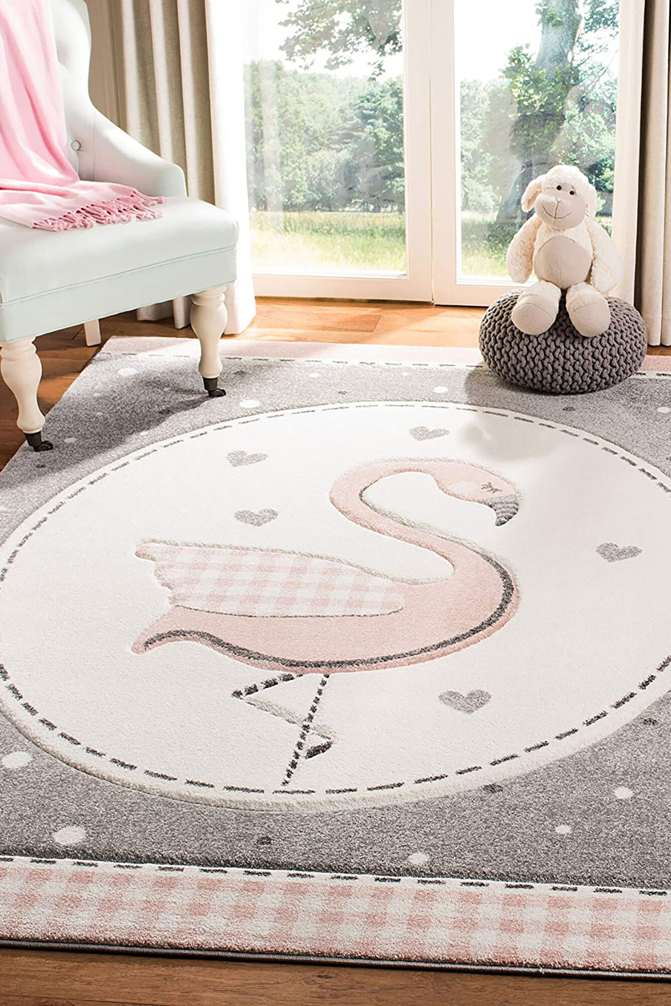Charlie Pink Flamingo Kids Rug(Size 170 x 125cm)