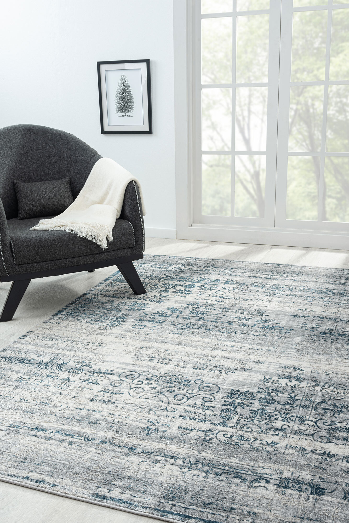 Large View Cindy Transitional Floral Rug(Size 180 x 120cm)