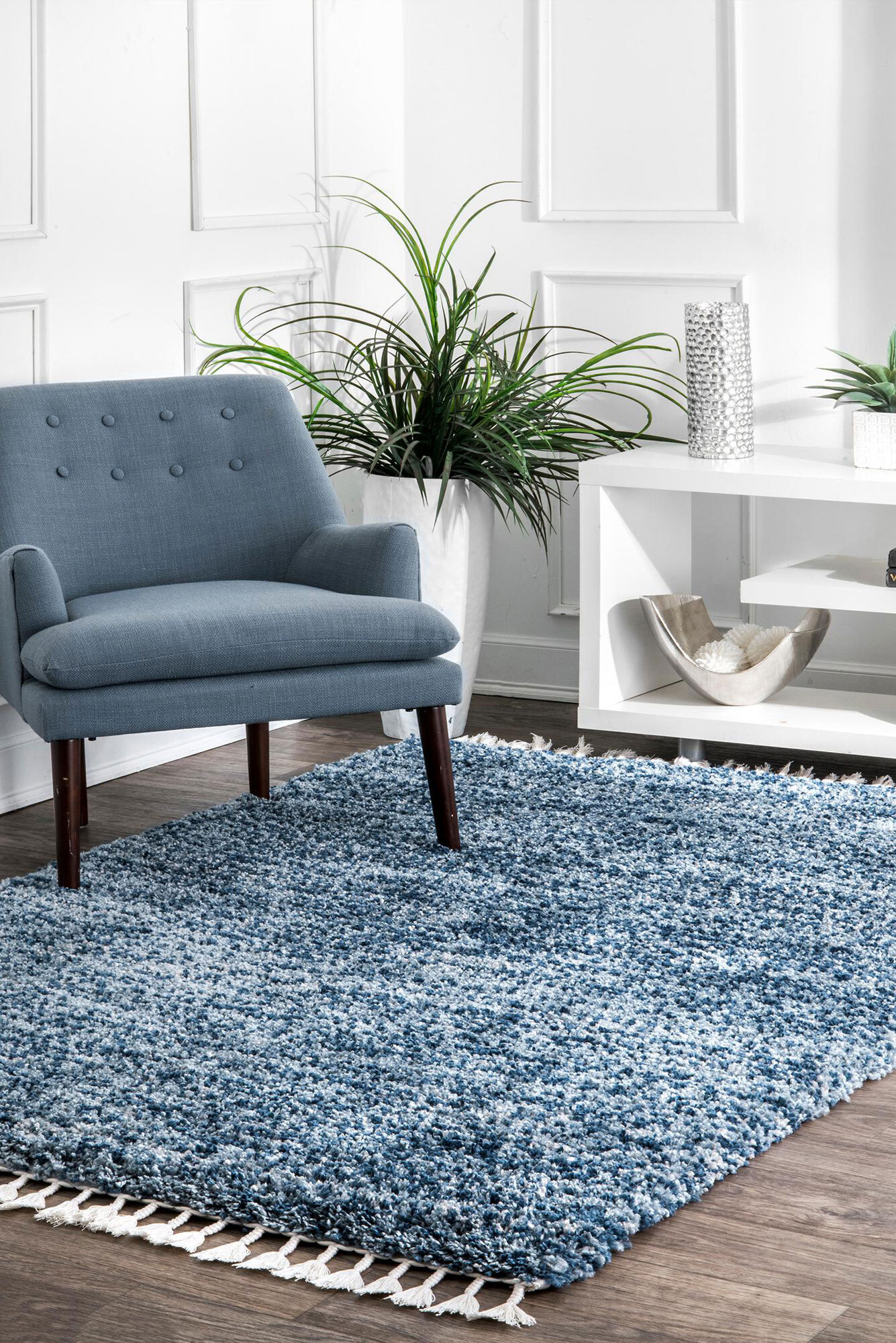 Large View Charles Blue Moroccan Shaggy Rug(Size 170 x 120cm)