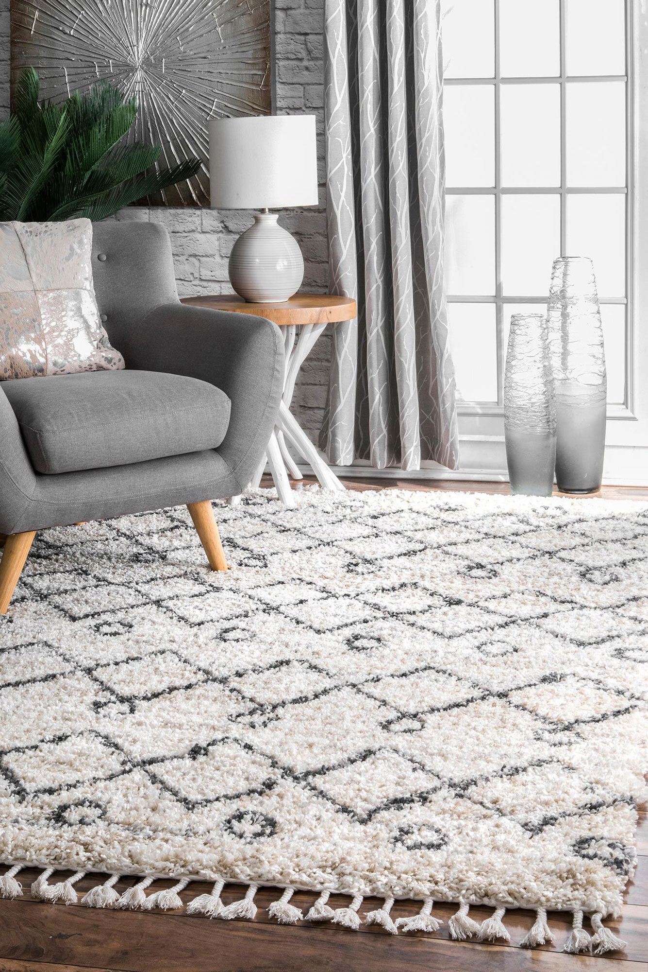 Charles Beige Moroccan Shag Rug(Size 170 x 120cm)