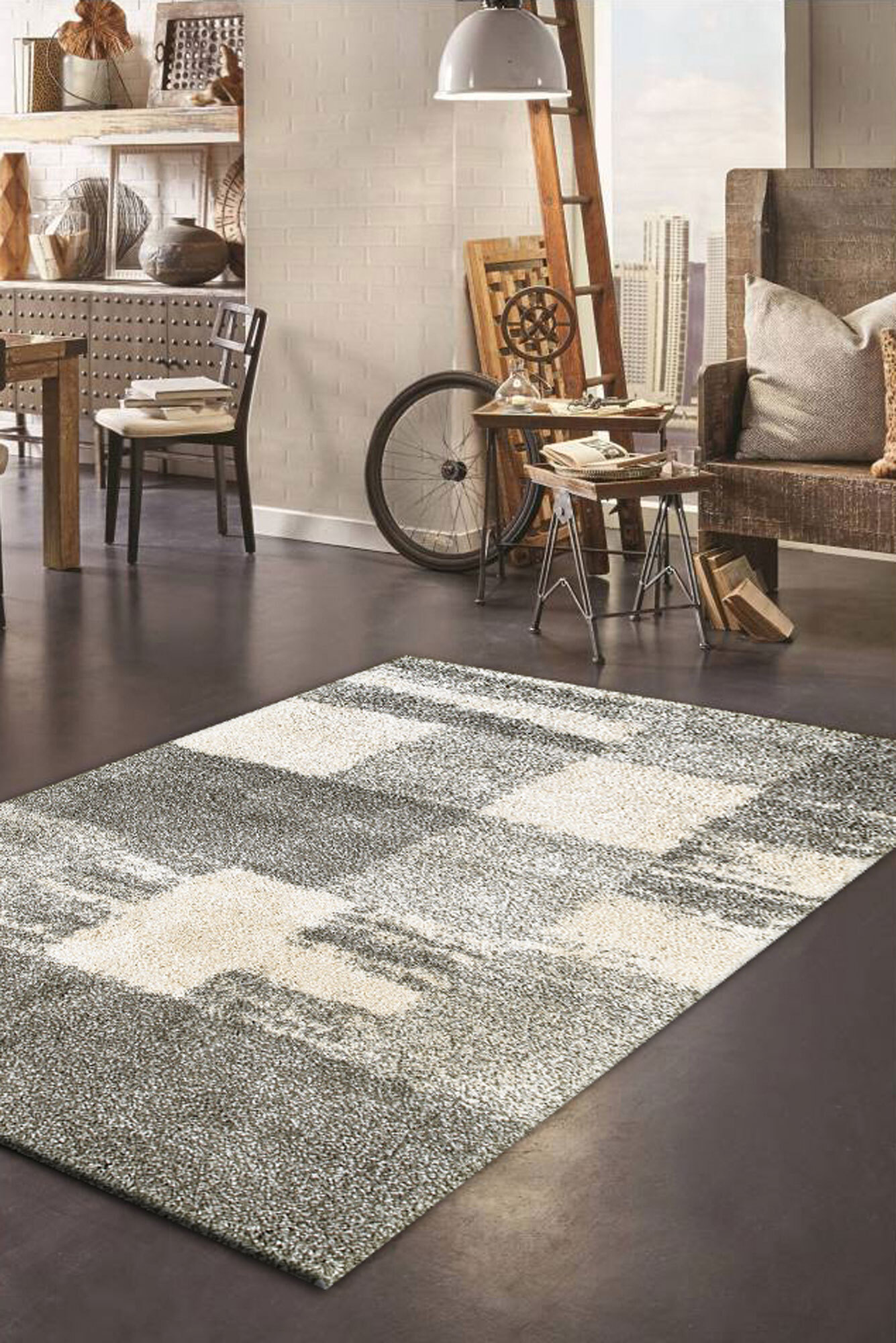 Large View Ciro Square Pattern Shaggy Rug(Size 170 x 120cm)