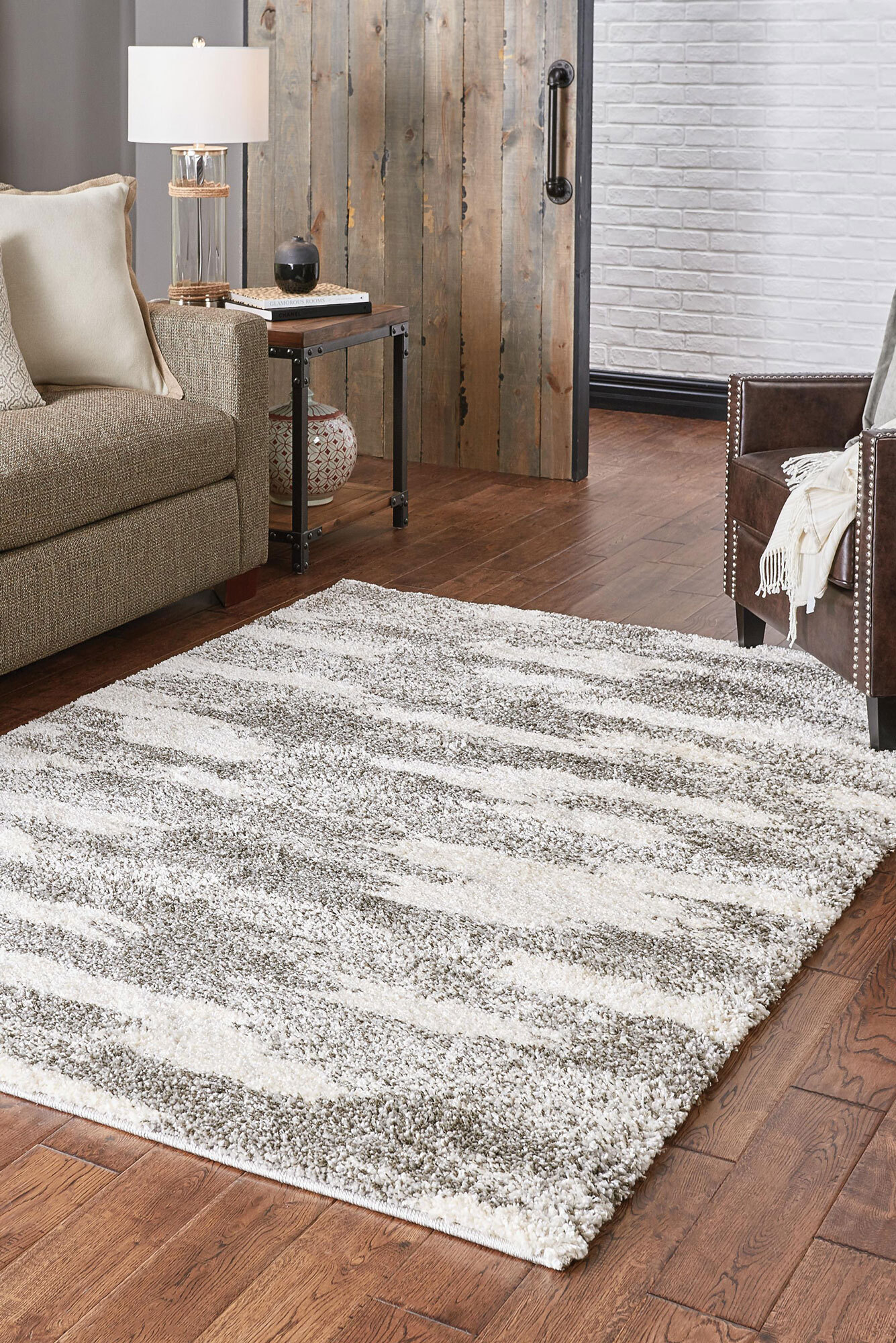 Large View Ciro Beige Abstract Shaggy Rug(Size 170 x 120cm)