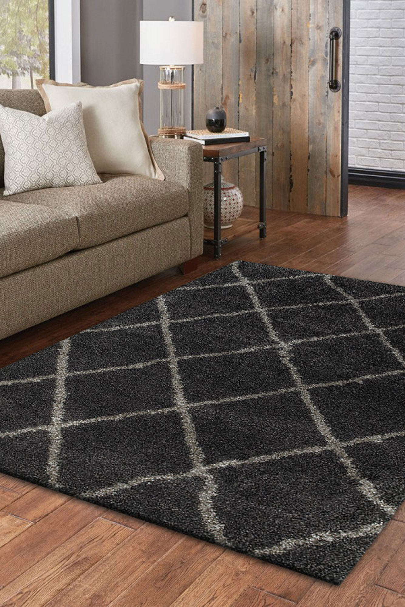 Large View Ciro Black Moroccan Shaggy Rug(Size 170 x 120cm)