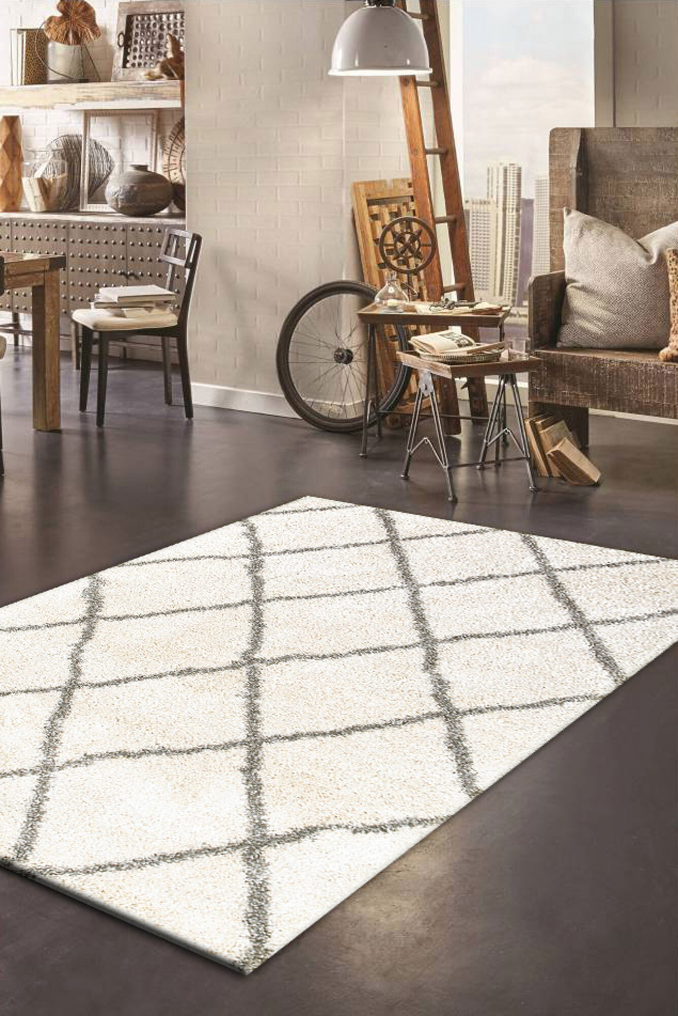 Large View Ciro Moroccan Trellis Shaggy Rug(Size 170 x 120cm)