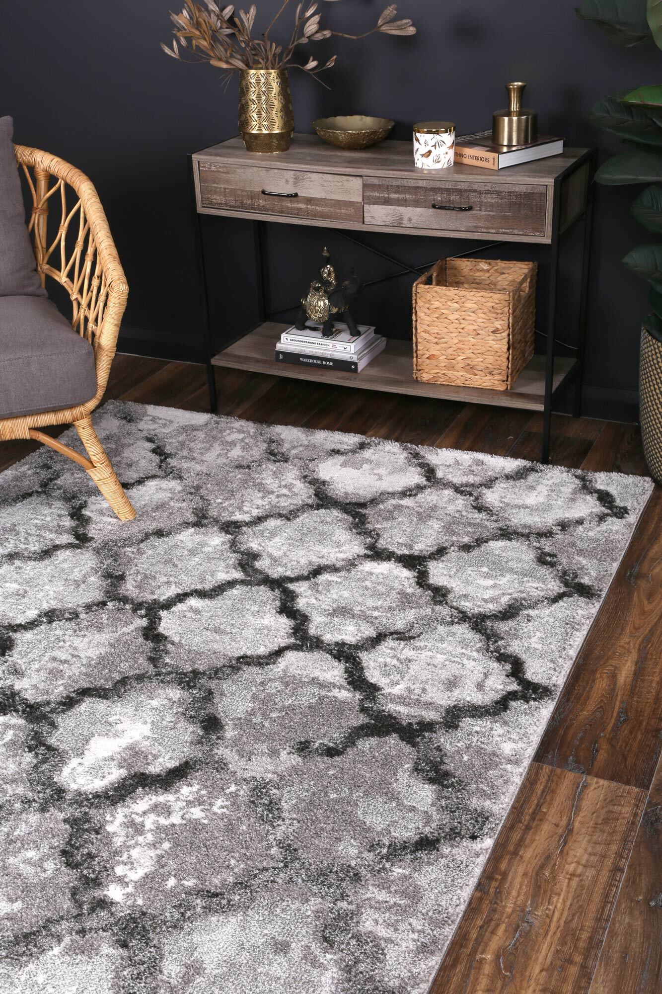 Large View Cole Grey Trellis Rug(Size 170 x 120cm)