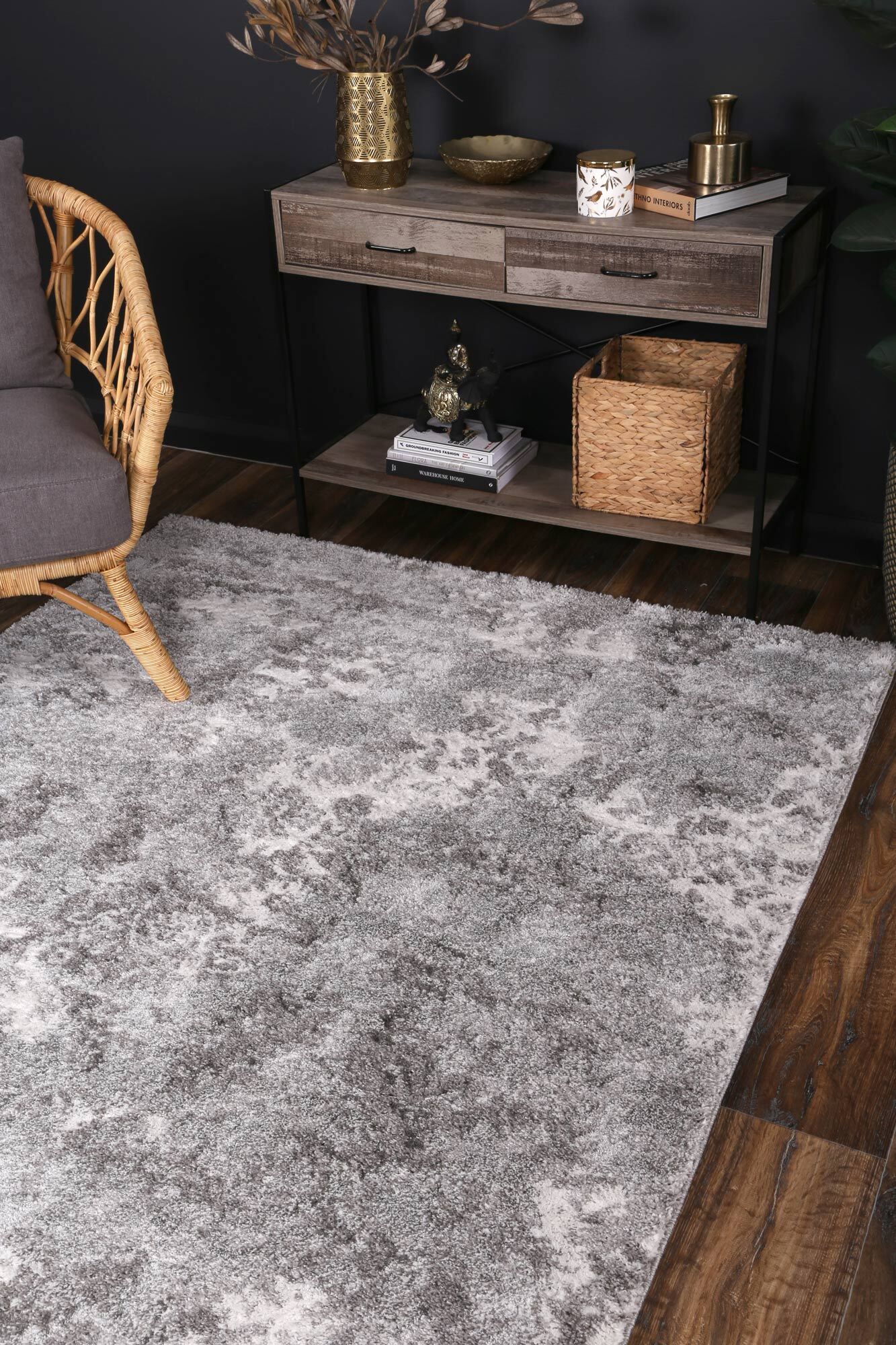 Cole Transitional Grey Floral Rug(Size 170 x 120cm)