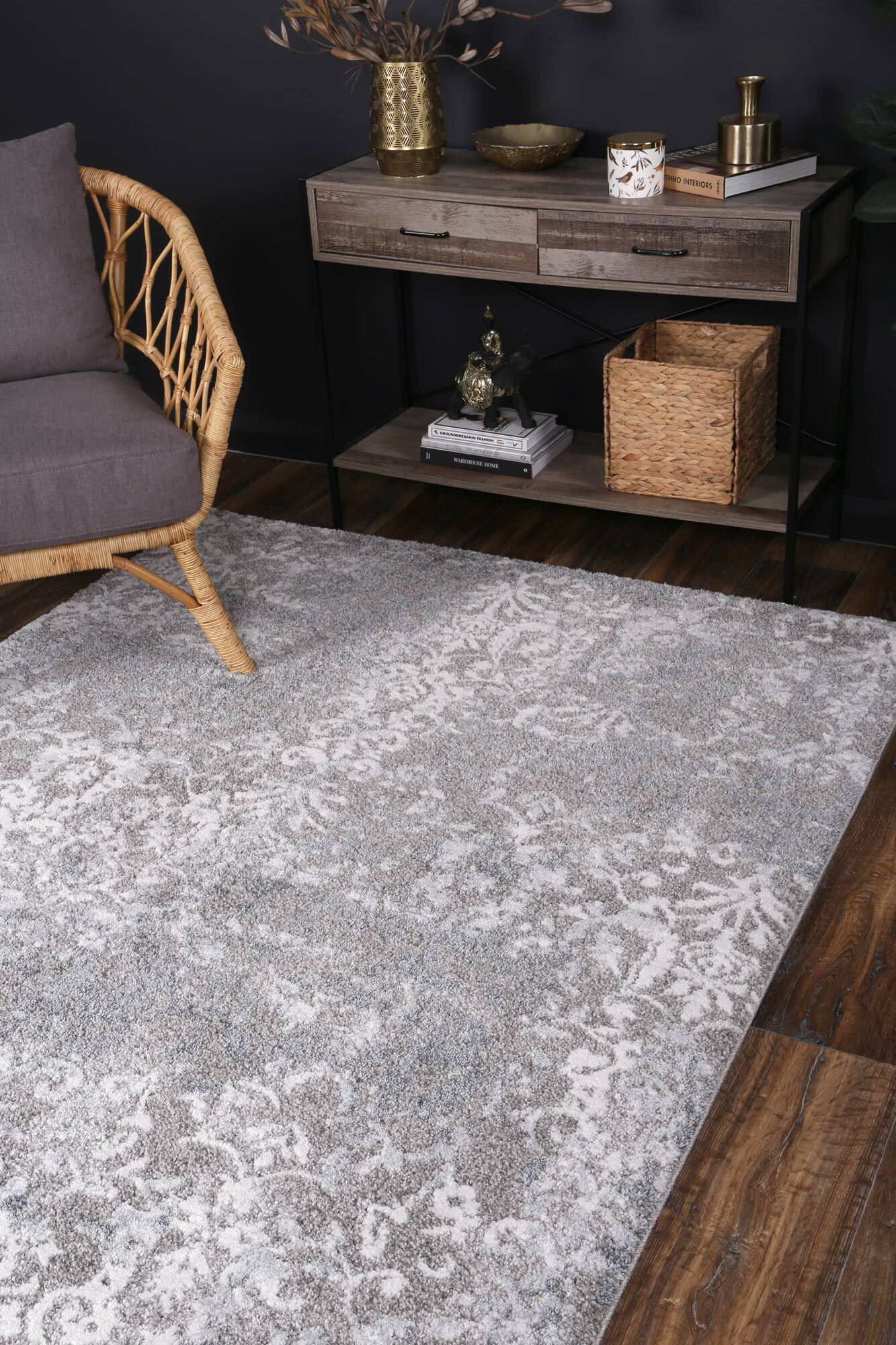 Large View Cole Grey Floral Abstract Rug(Size 170 x 120cm)