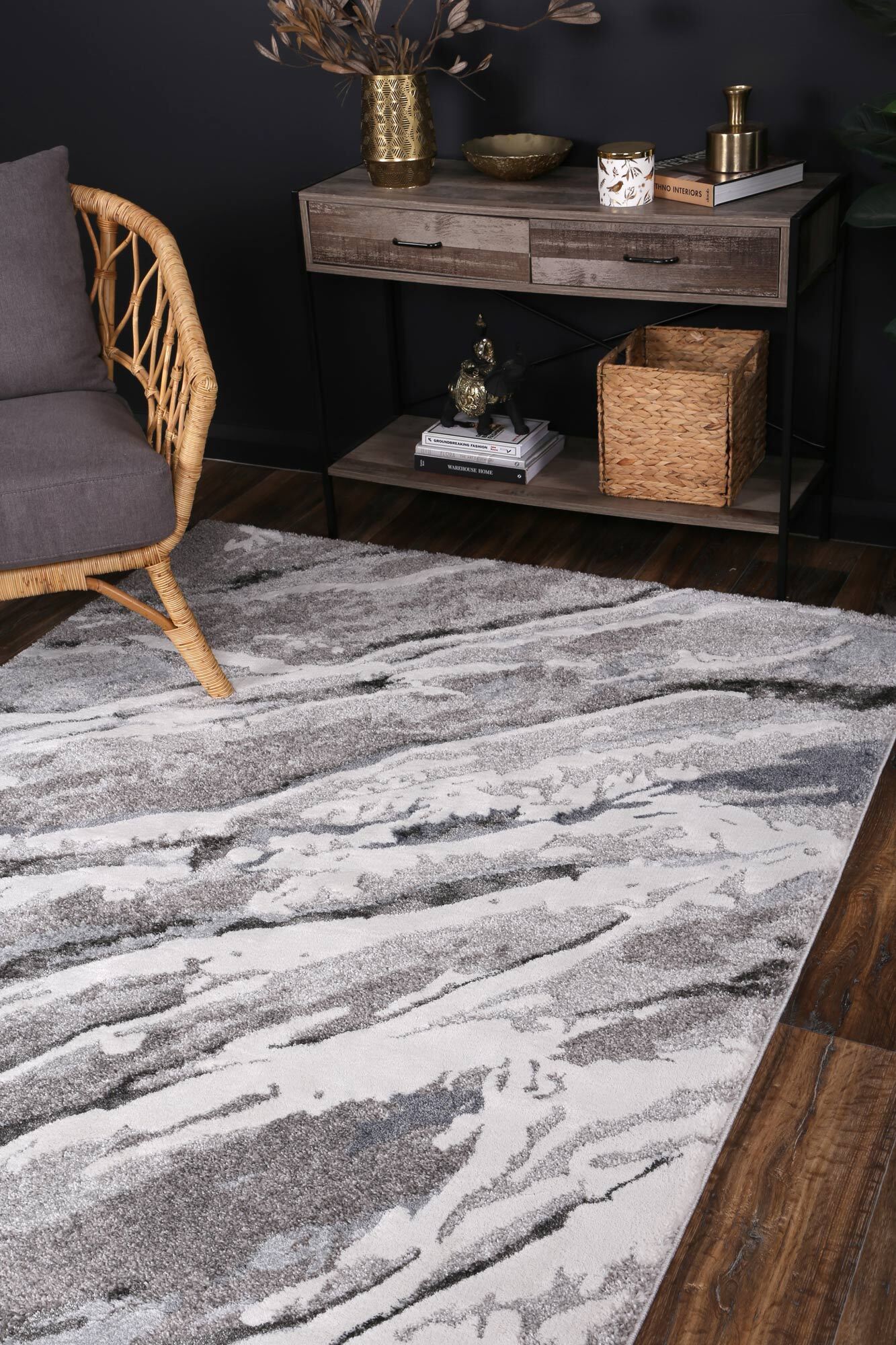 Cole Grey Abstract Wave Rug(Size 330 x 240cm)