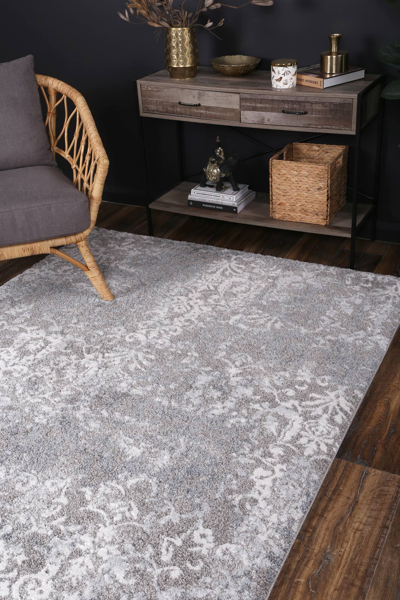 Cole Grey Floral Abstract Rug(Size 330 x 240cm)