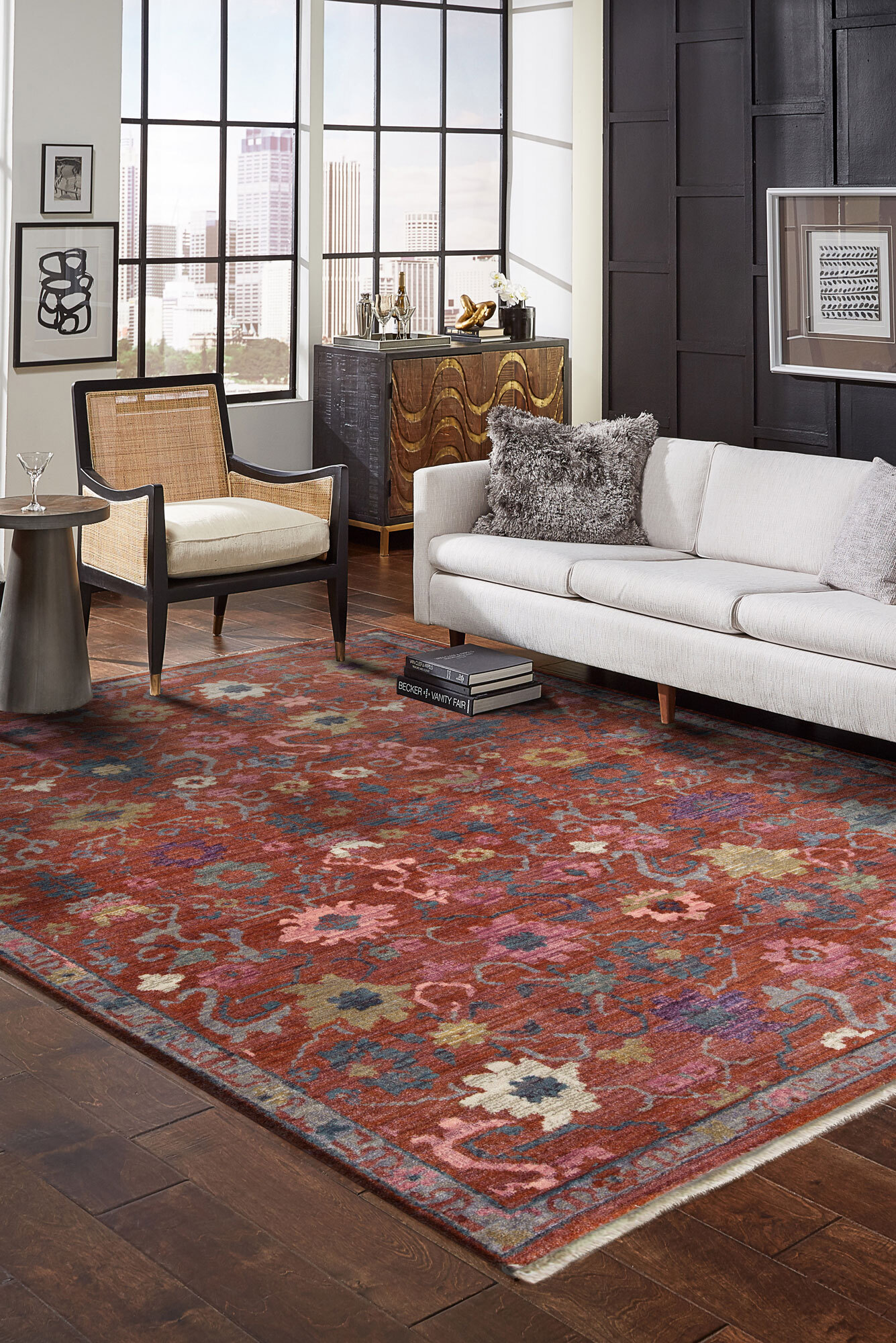 Large View Cora Traditional Floral Motif Rug(Size 230 x 160cm)