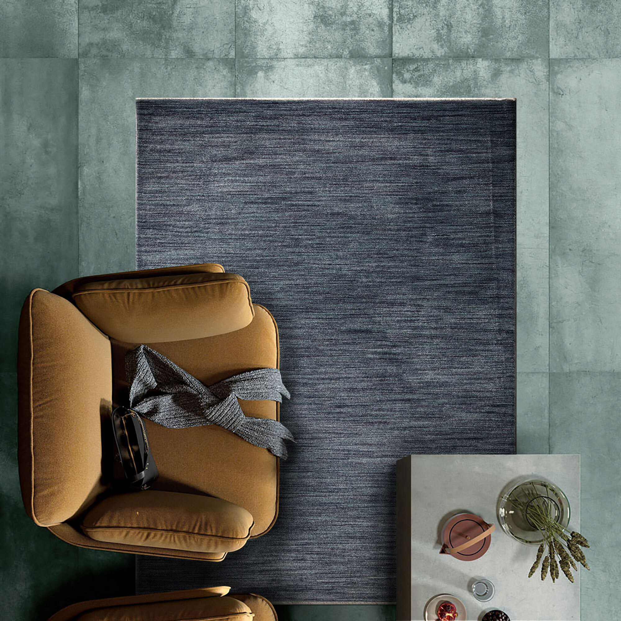 Large View Cora Plain Blue Modern Rug
