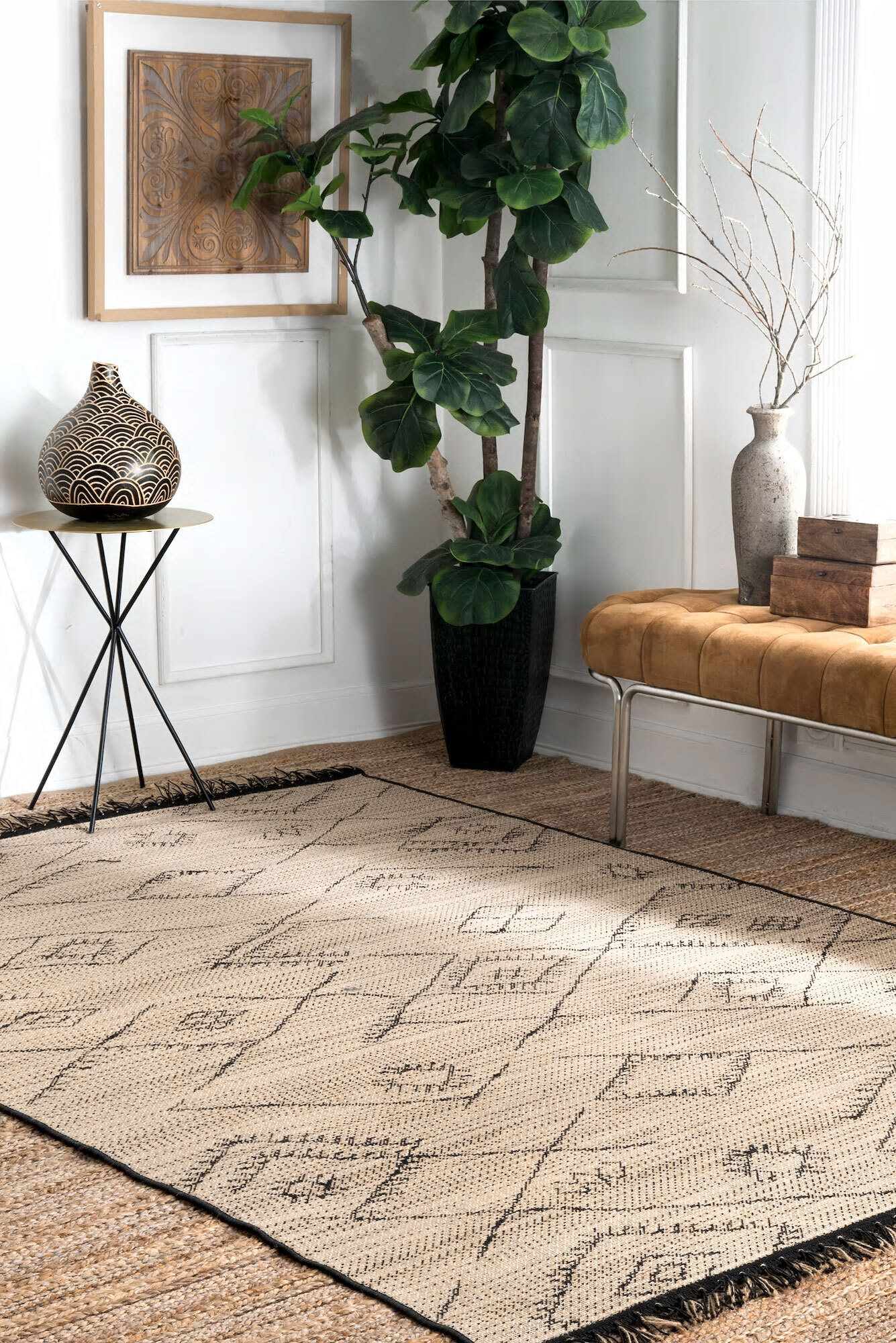 Large View Carlo Geometric Fringed Rug(Size 230 x 160cm)