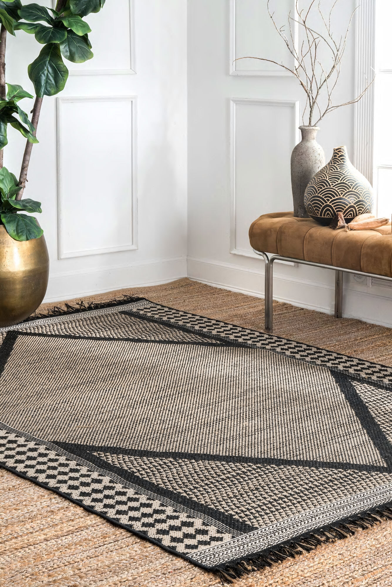 Carlo Diamond Design Fringed Rug(Size 230 x 160cm)