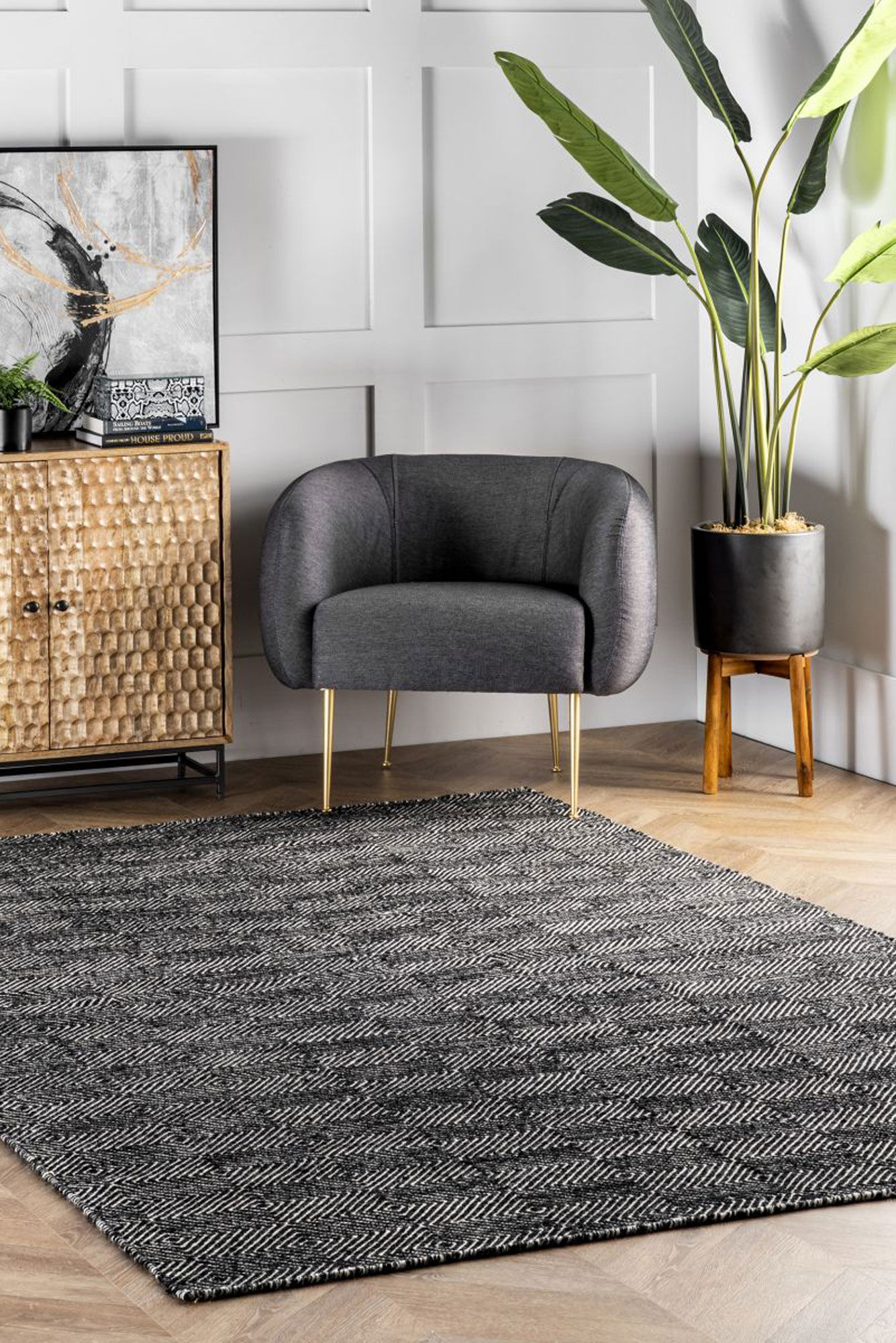 Large View Dhurrie Black Flatweave Wool Rug(Size 270 x 180cm)