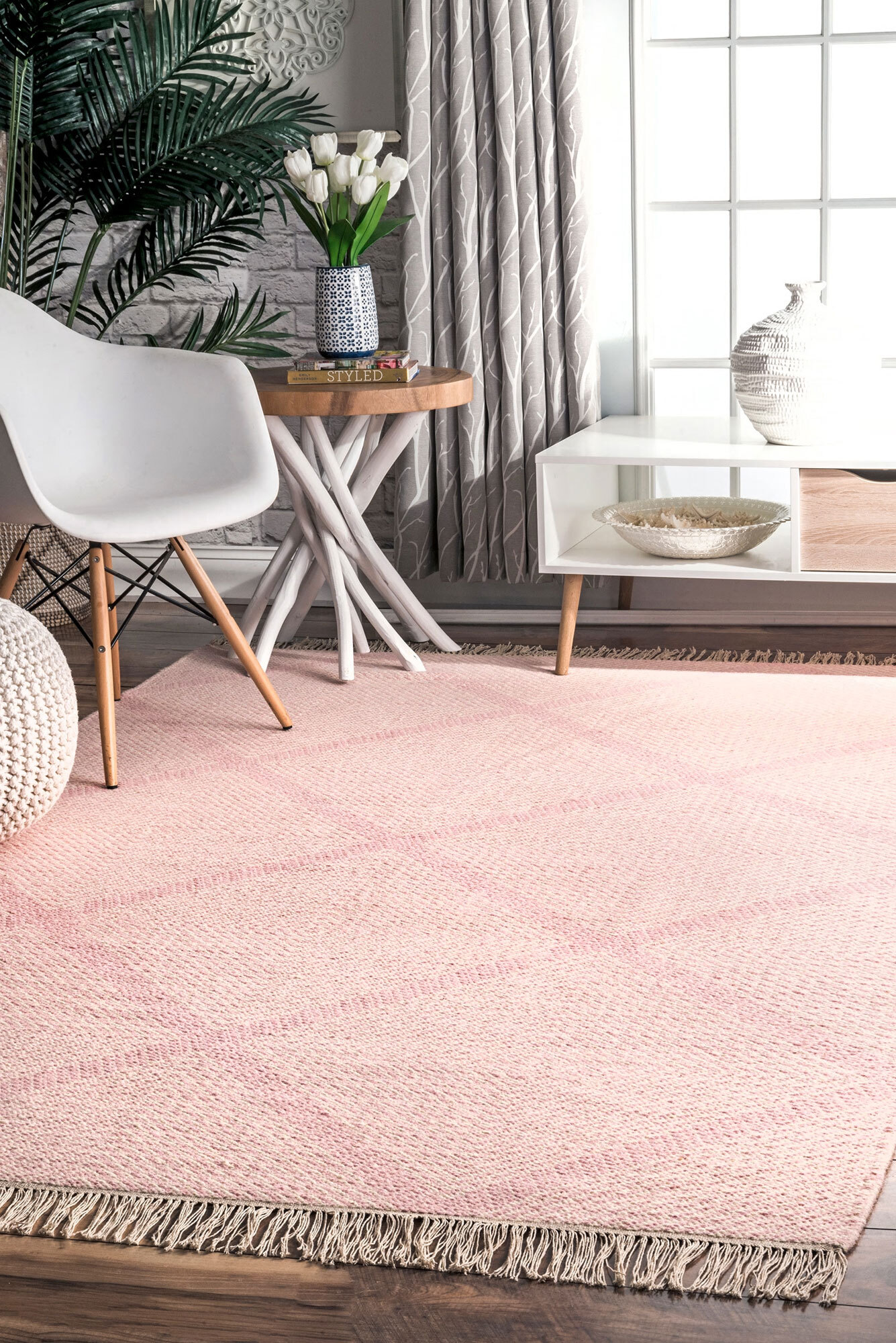 Large View Dhurrie Pink Diamond Pattern Rug(Size 220 x 150cm)