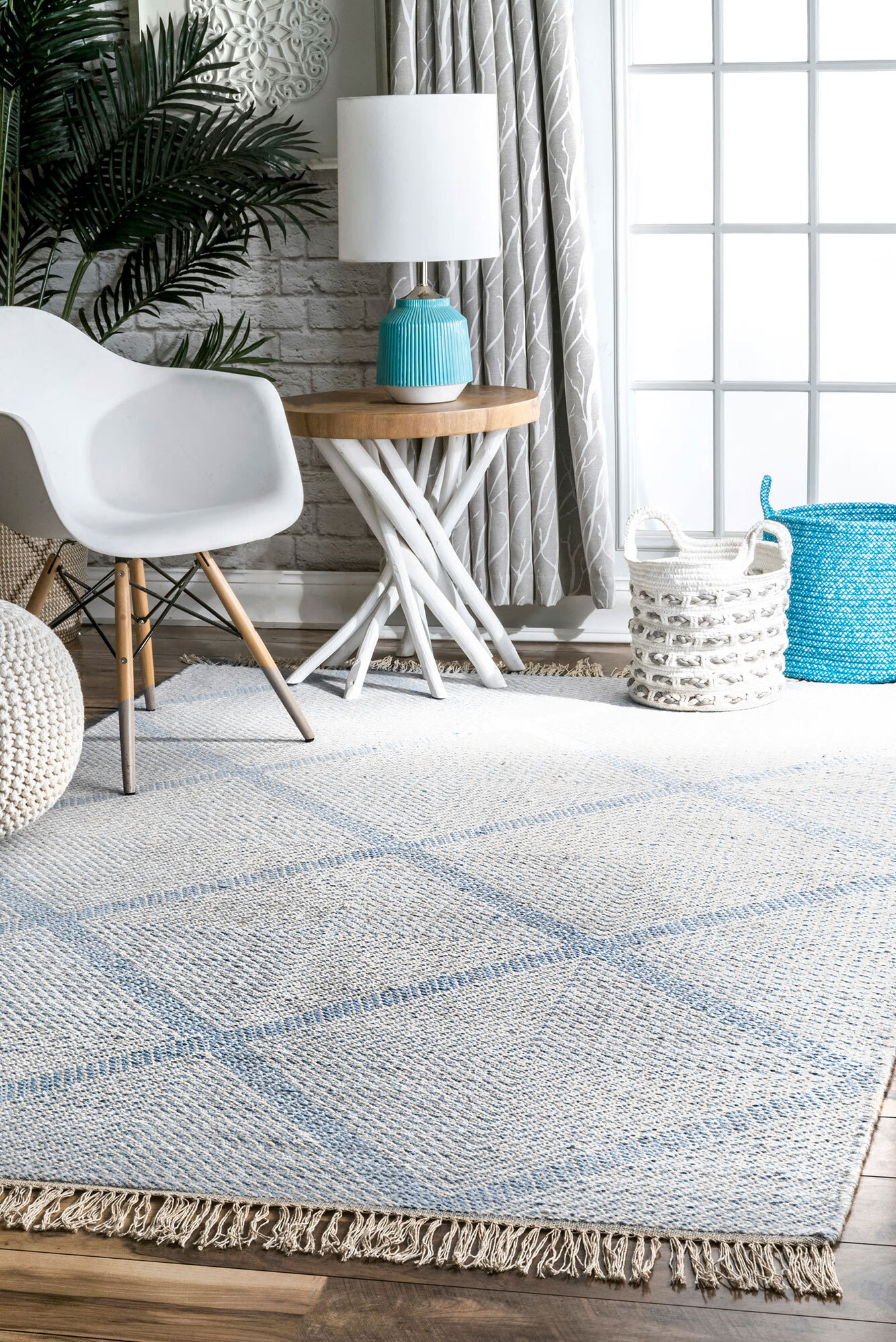 Dhurrie Blue Flatweave Wool Rug(Size 220 x 150cm)