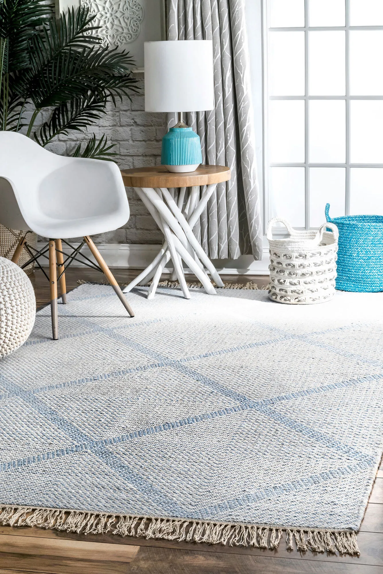 Dhurrie Blue Flatweave Wool Rug(Size 220 x 150cm)