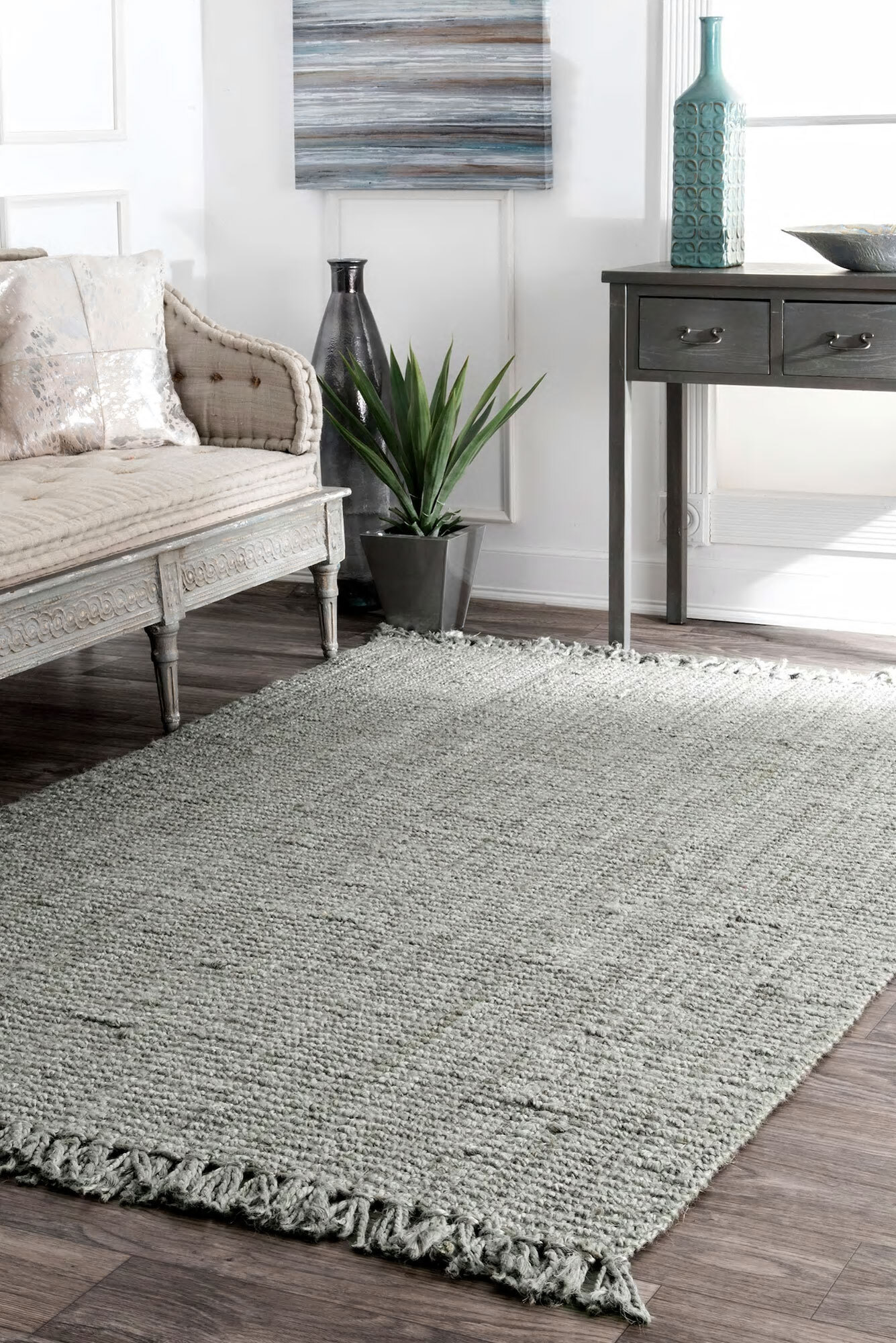 Dyed Jute Grey Hand Woven Rug(Size 149 x 80cm)