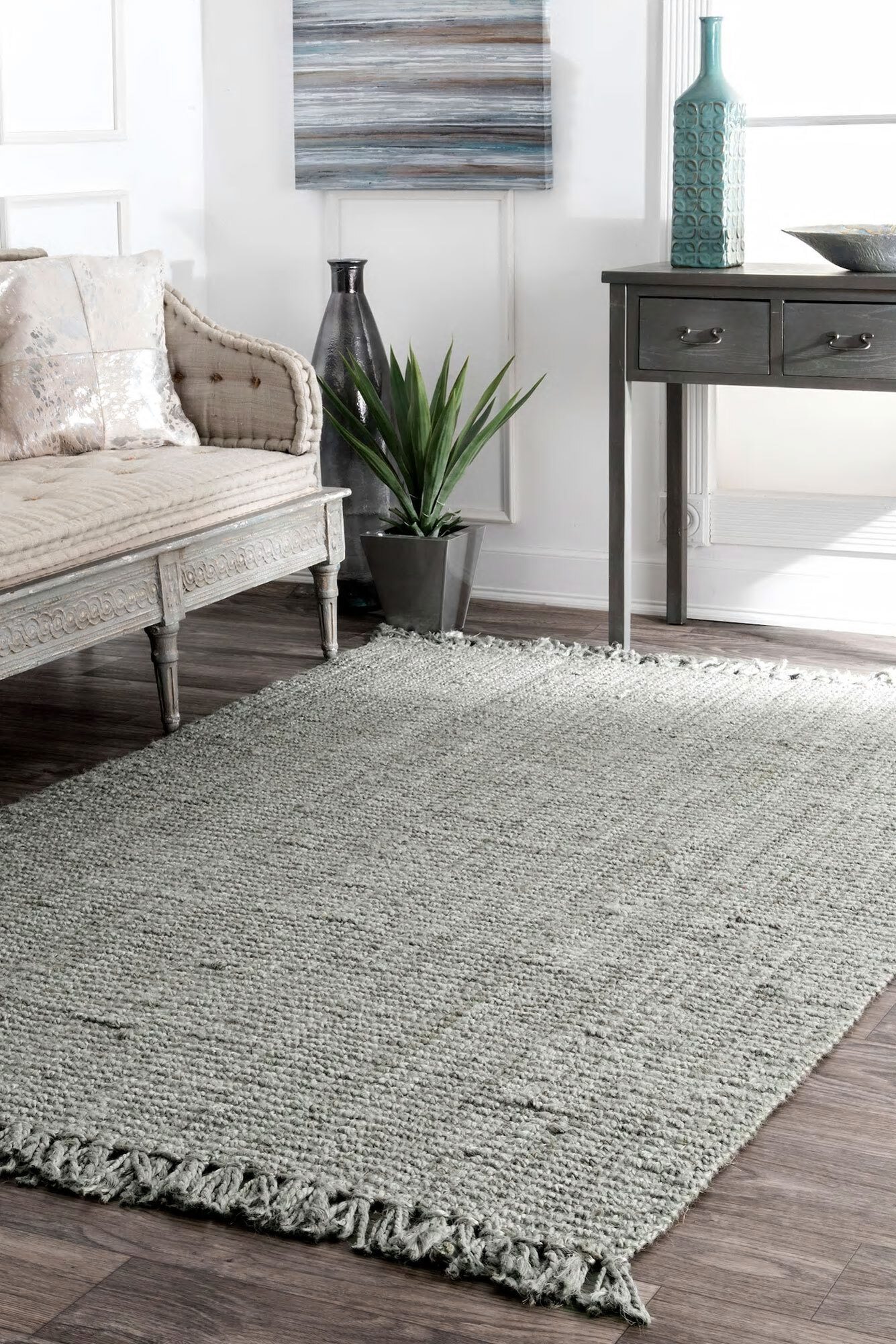 Large View Dyed Jute Grey Hand Woven Rug(Size 149 x 80cm)