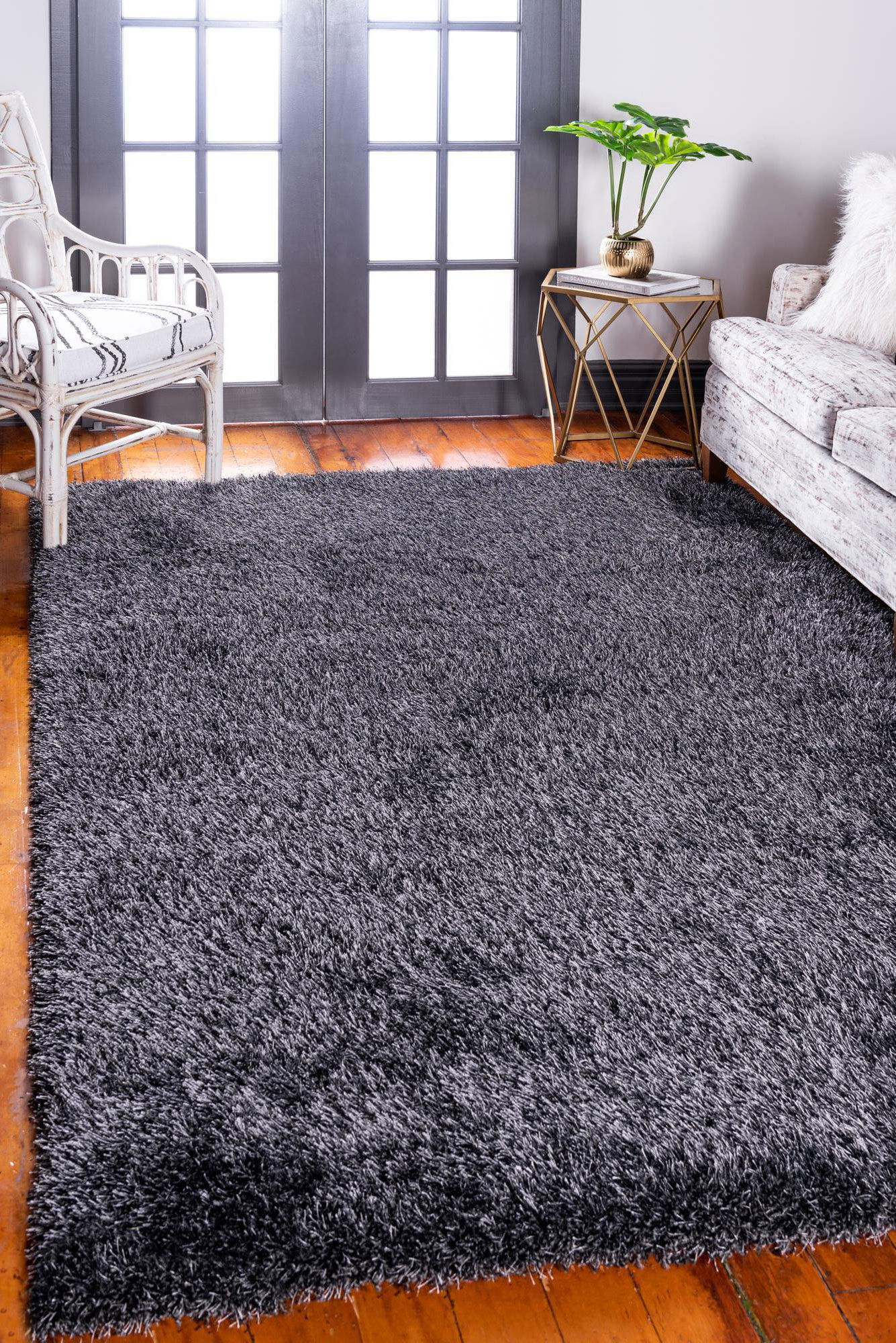 Large View Dream Plain Black Shaggy Rug(Size 170 x 120cm)