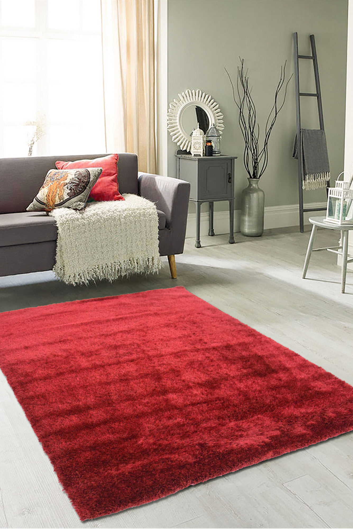 Large View Dream Plain Red Thick Shaggy Rug(Size 170 x 120cm)
