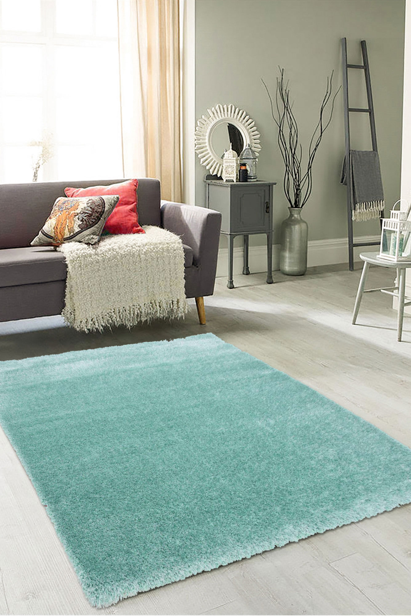 Large View Dream Plain Green Thick Shag Rug(Size 170 x 120cm)