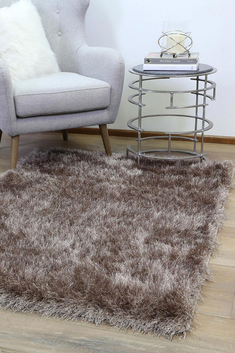 Elisa Silky Soft Brown Shaggy Rug(Size 170 x 120cm) 