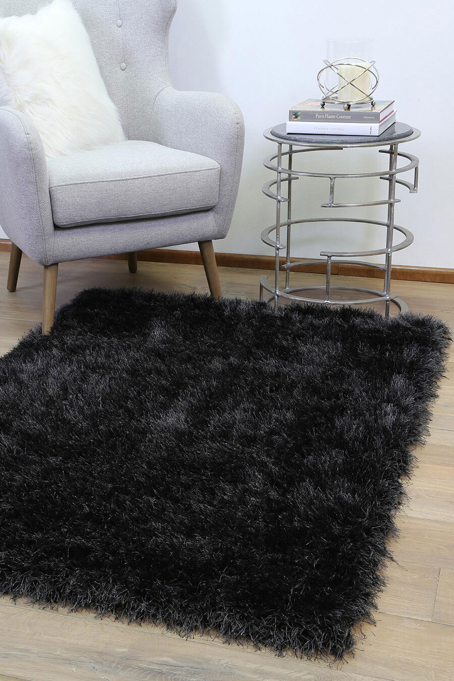 Elisa Silky Soft Black Shaggy Rug(Size 170 x 120cm) 