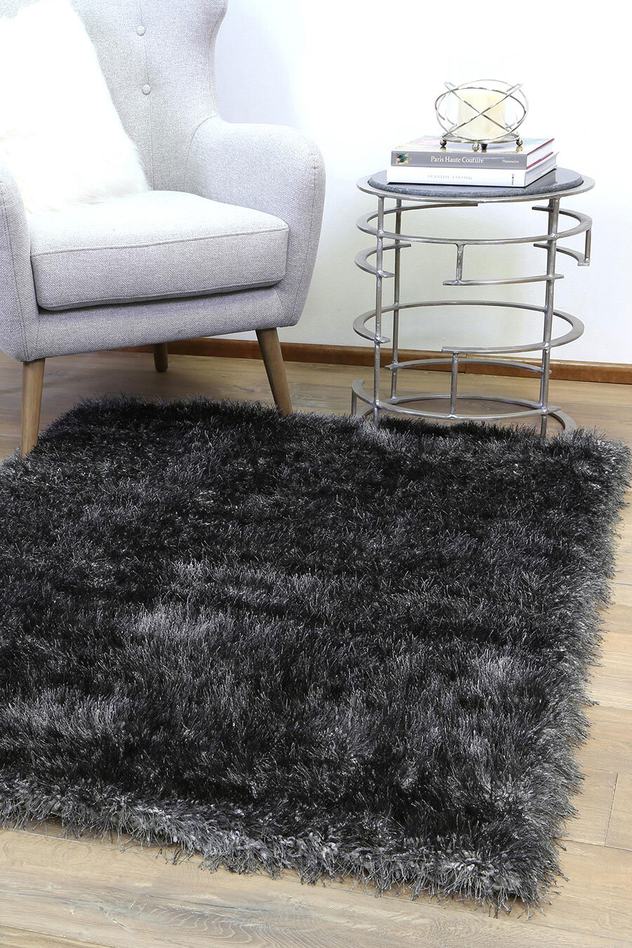 Elisa Silky Soft Grey Shaggy Rug(Size 170 x 120cm) 