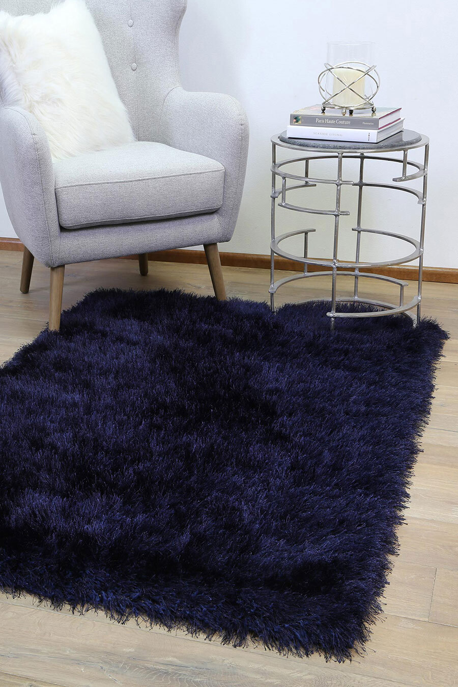 Elisa Shaggy Rug Plain Navy Rugs Free Shipping