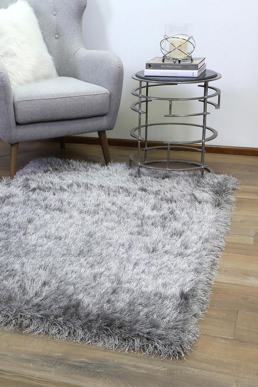 Elisa Plain Grey Thick Shaggy Rug(Size 170 x 120cm) 