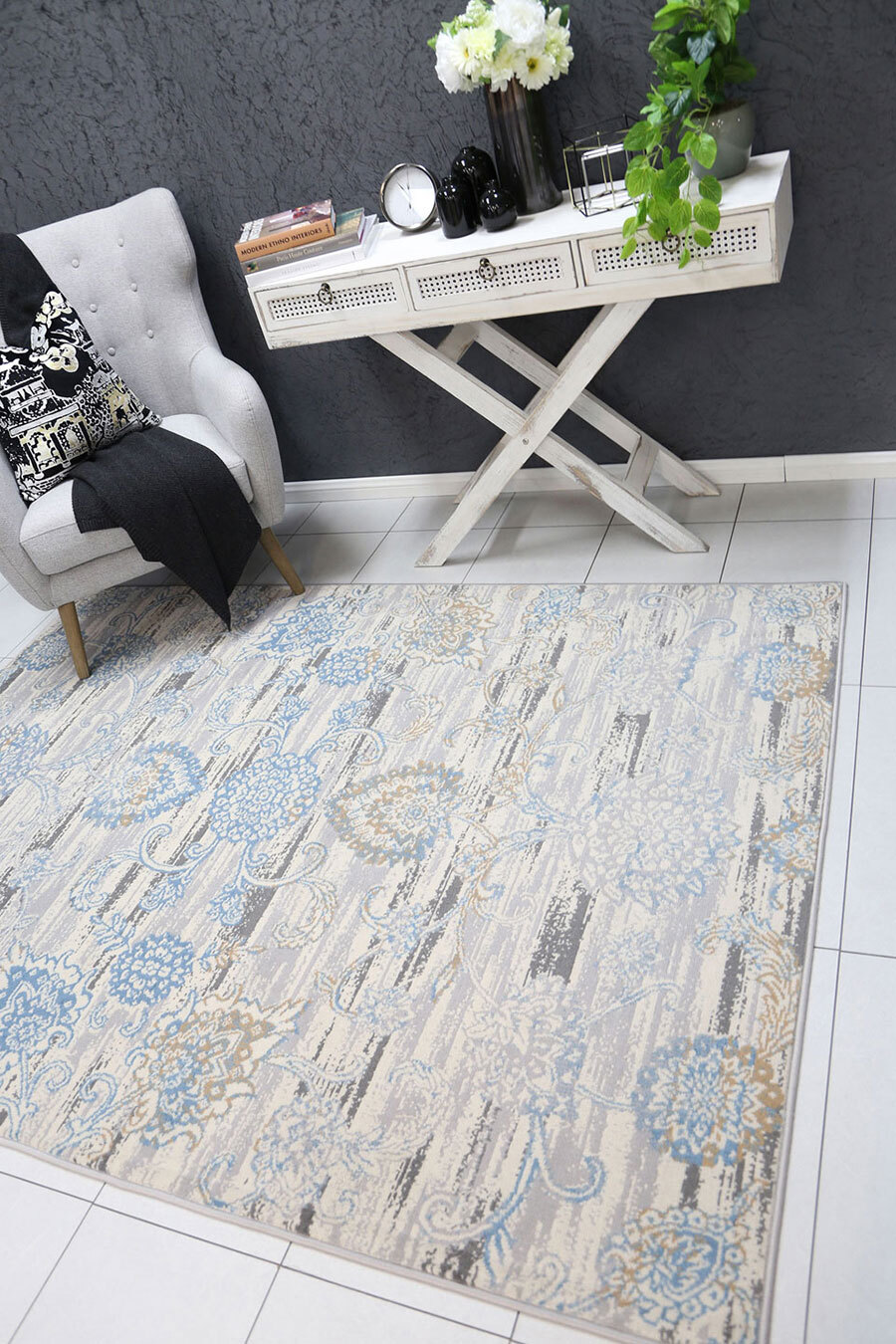 Emma Modern Floral Rug Blue Rugs 30 Day Returns