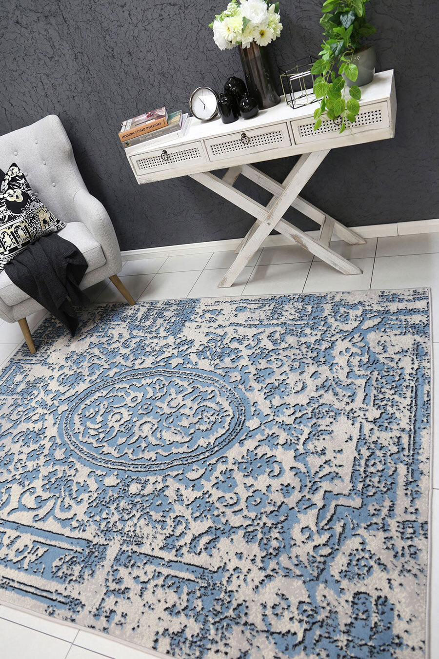 Emma Medallion Rug Light Blue Rugs Free Shipping