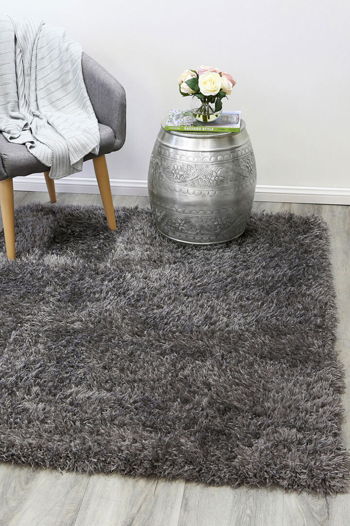 Large View Flavia Plain Black Soft Shaggy Rug(Size 170 x 120cm)