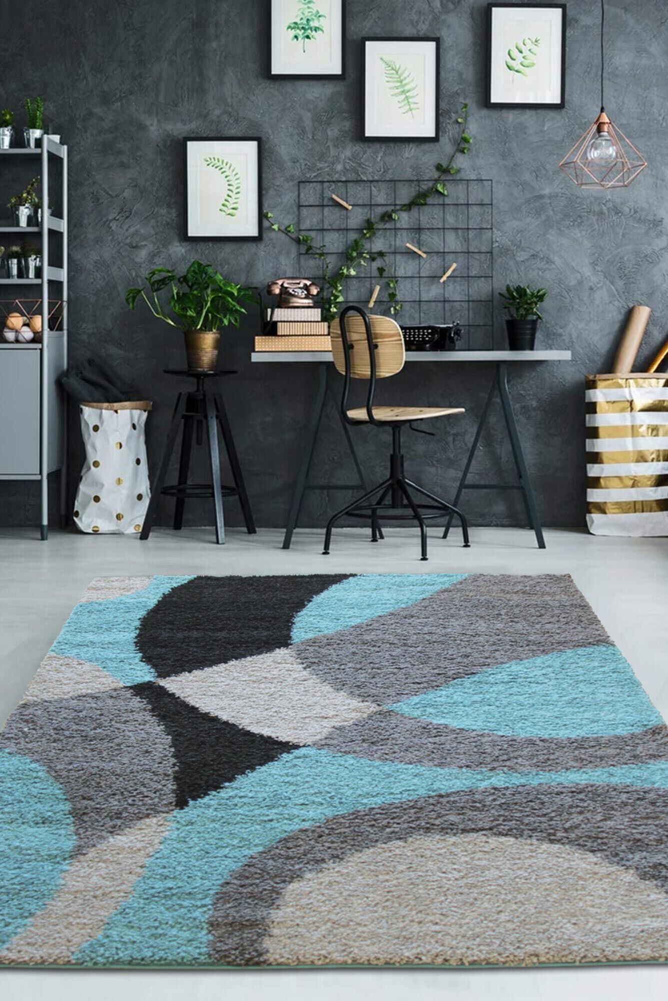 Large View Moss Modern Abstract Shag Rug(Size 220 x 150cm)