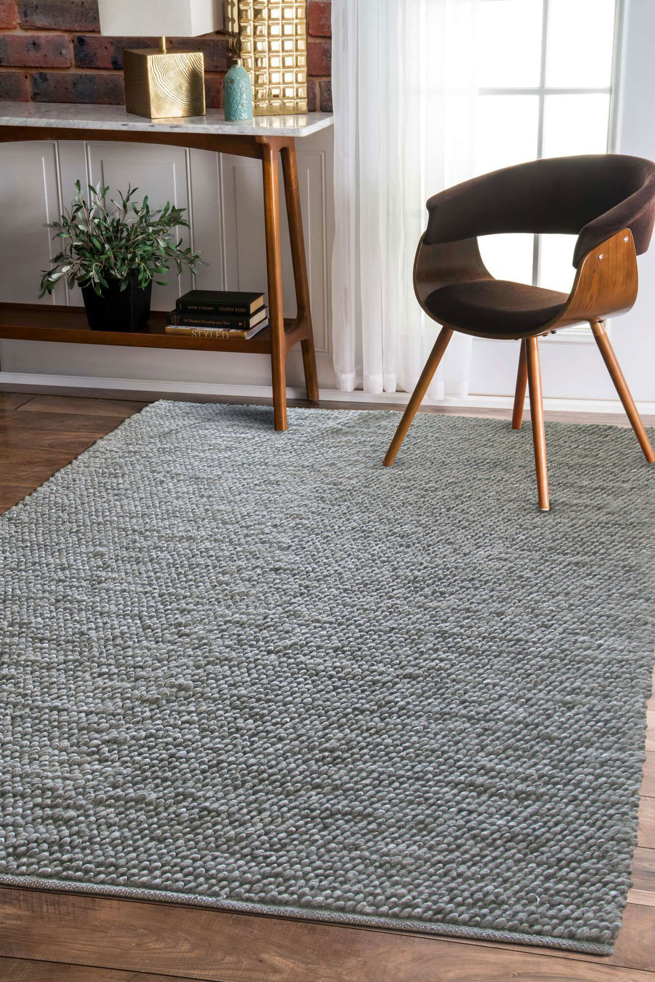 Faris Grey Hand Loomed Wool Rug(Size 210 x 150cm)
