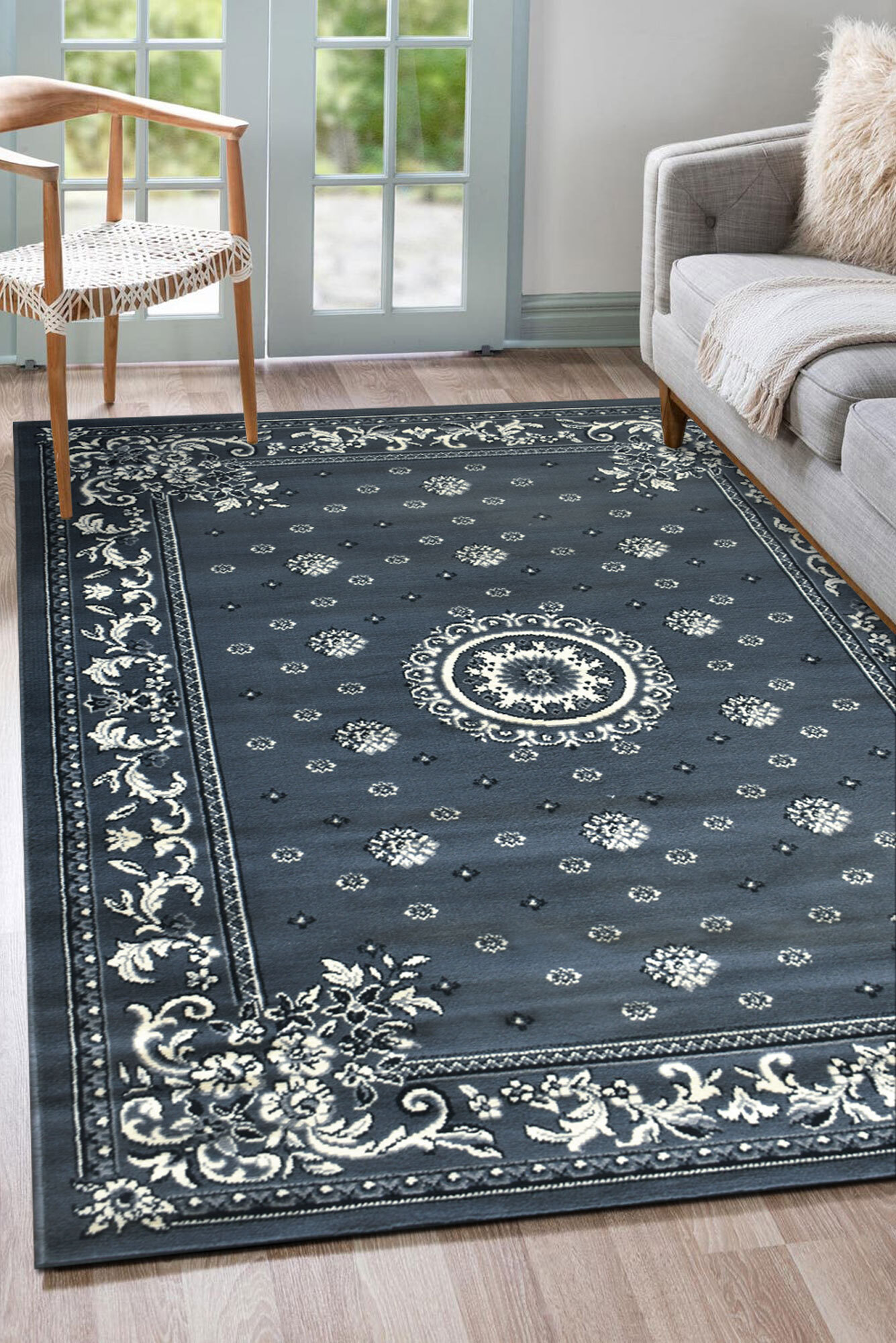 Gil Grey Traditional Medallion Rug(Size 170 x 120cm)