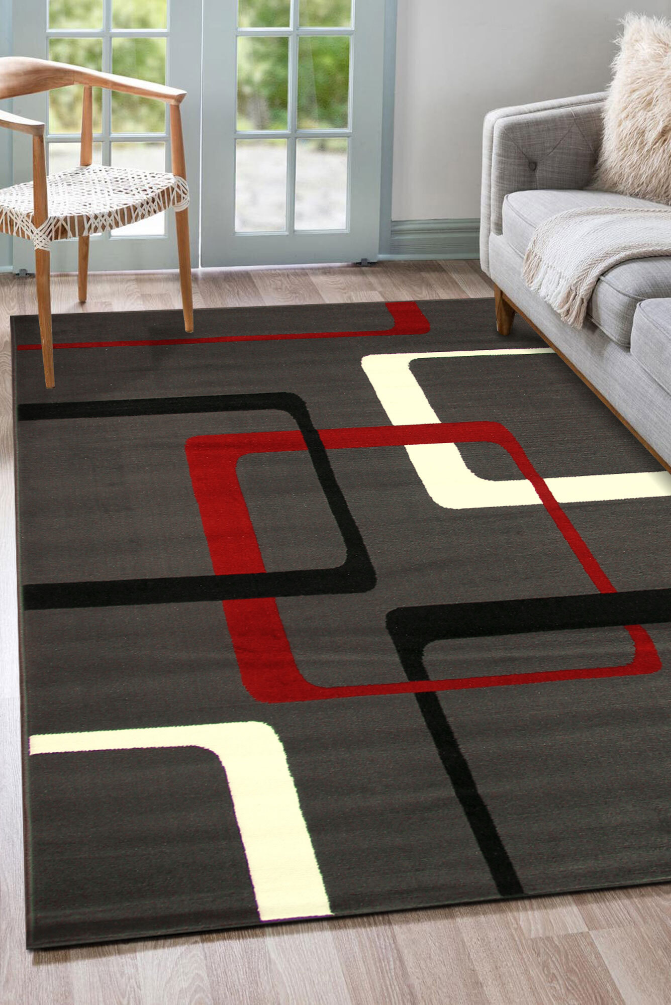 Gil Modern Grey Geometric Rug(Size 170 x 120cm)
