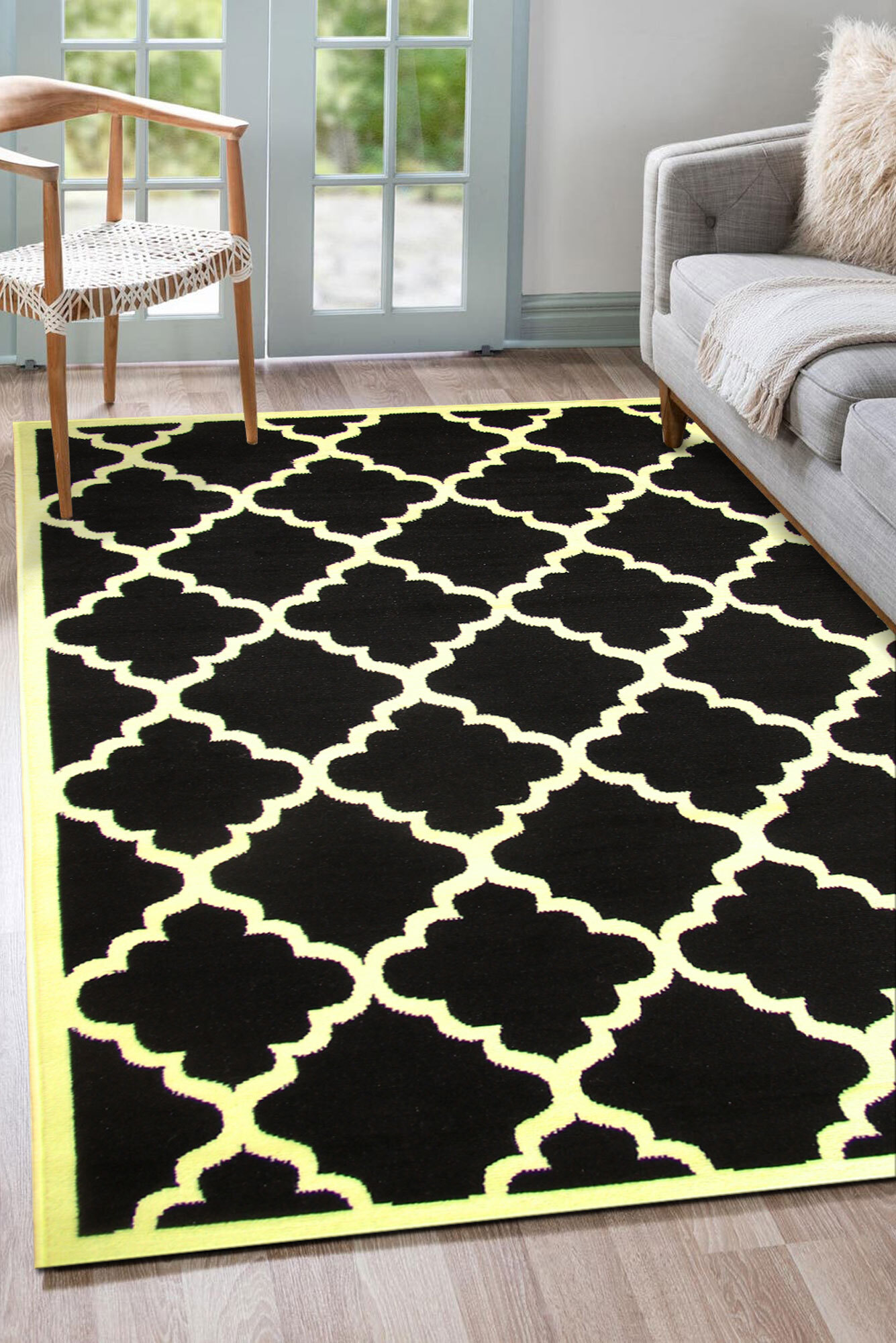 Gil Modern Black Trellis Rug(Size 170 x 120cm)