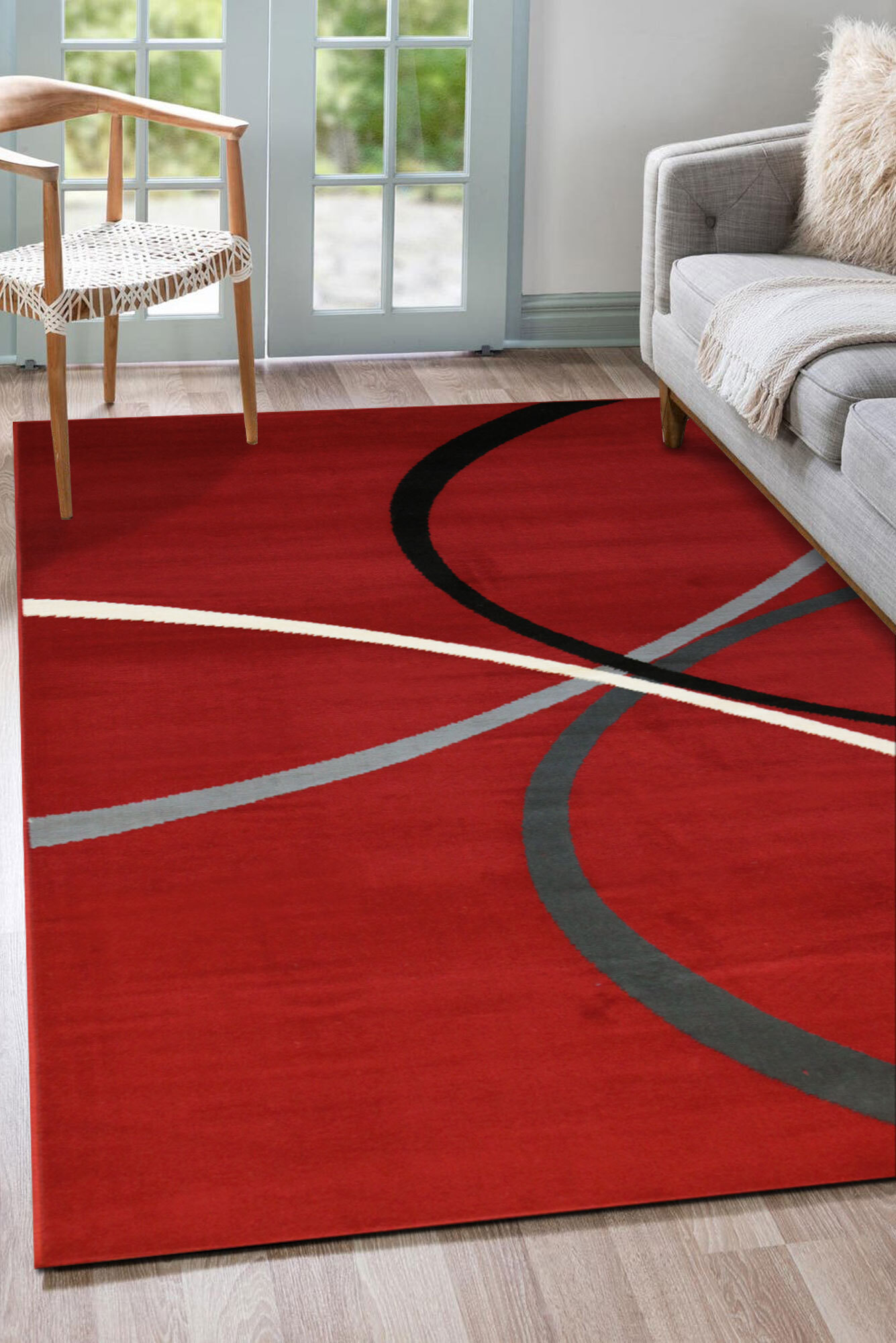 Gil Red Modern Abstract Rug(Size 170 x 120cm)