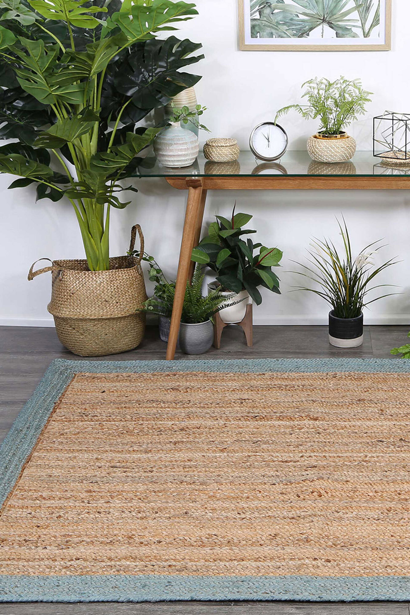 Large View Harrold Blue Border Jute Rug(Size 220 x 150cm)