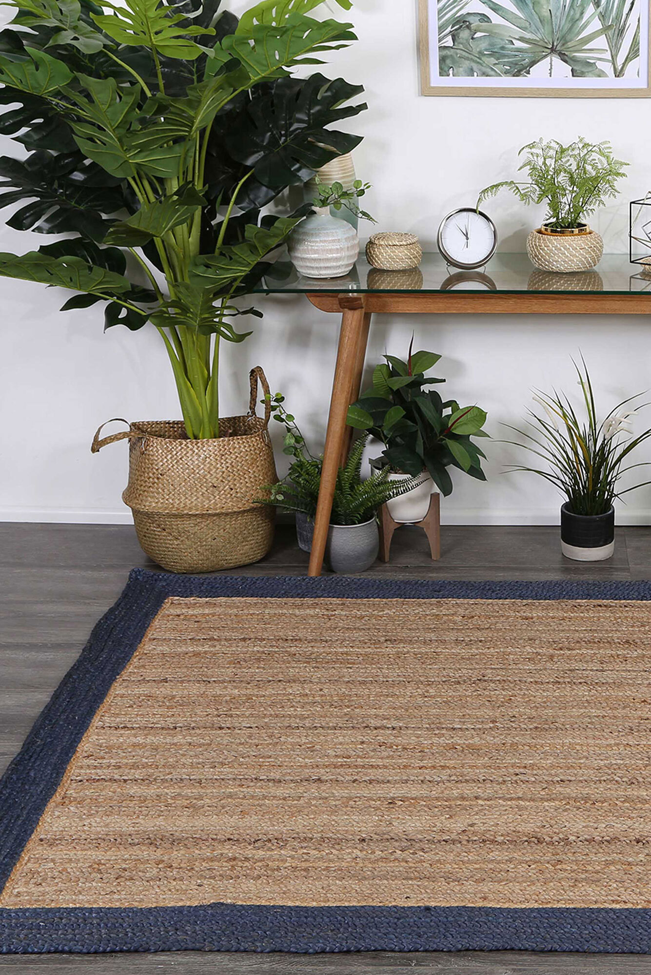 Large View Harrold Navy Border Jute Rug(Size 220 x 150cm)