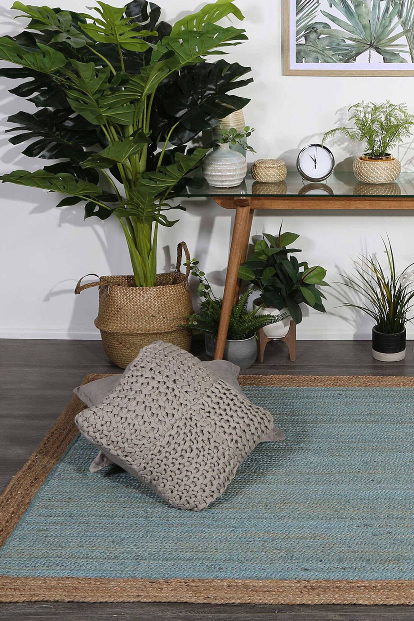 Harrold Light Blue Jute Border Rug(Size 220 x 150cm)
